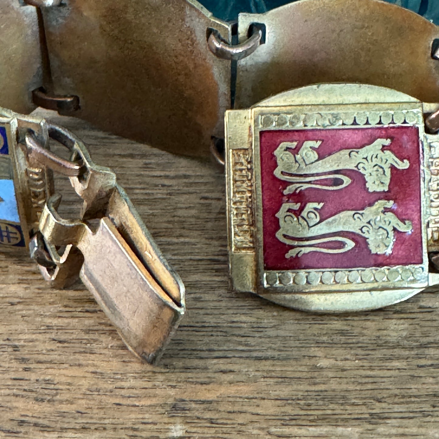 Vintage French Enamel Heraldic Shield Bracelet Normandie