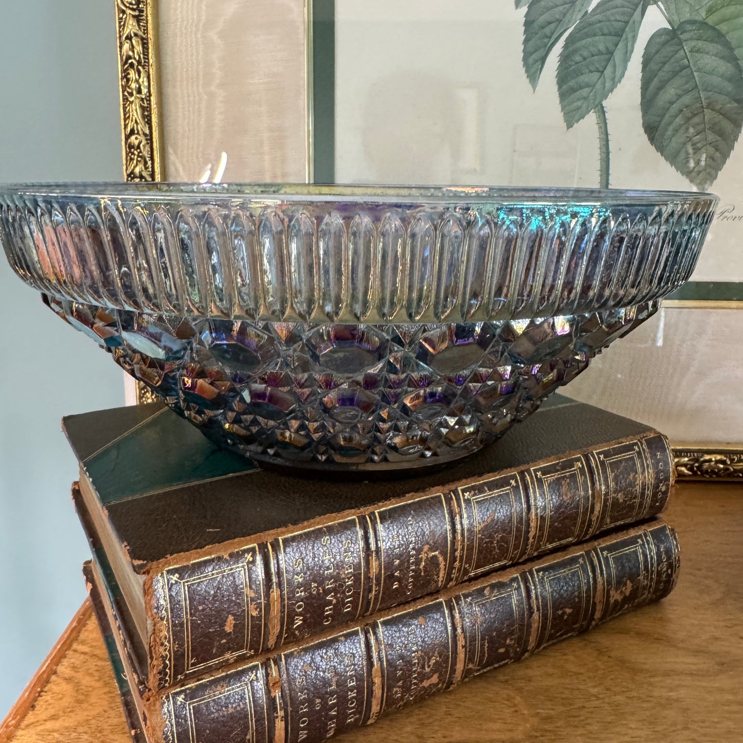 Vintage Indiana Glass Windsor Blue Carnival Glass Large Salad Bowl