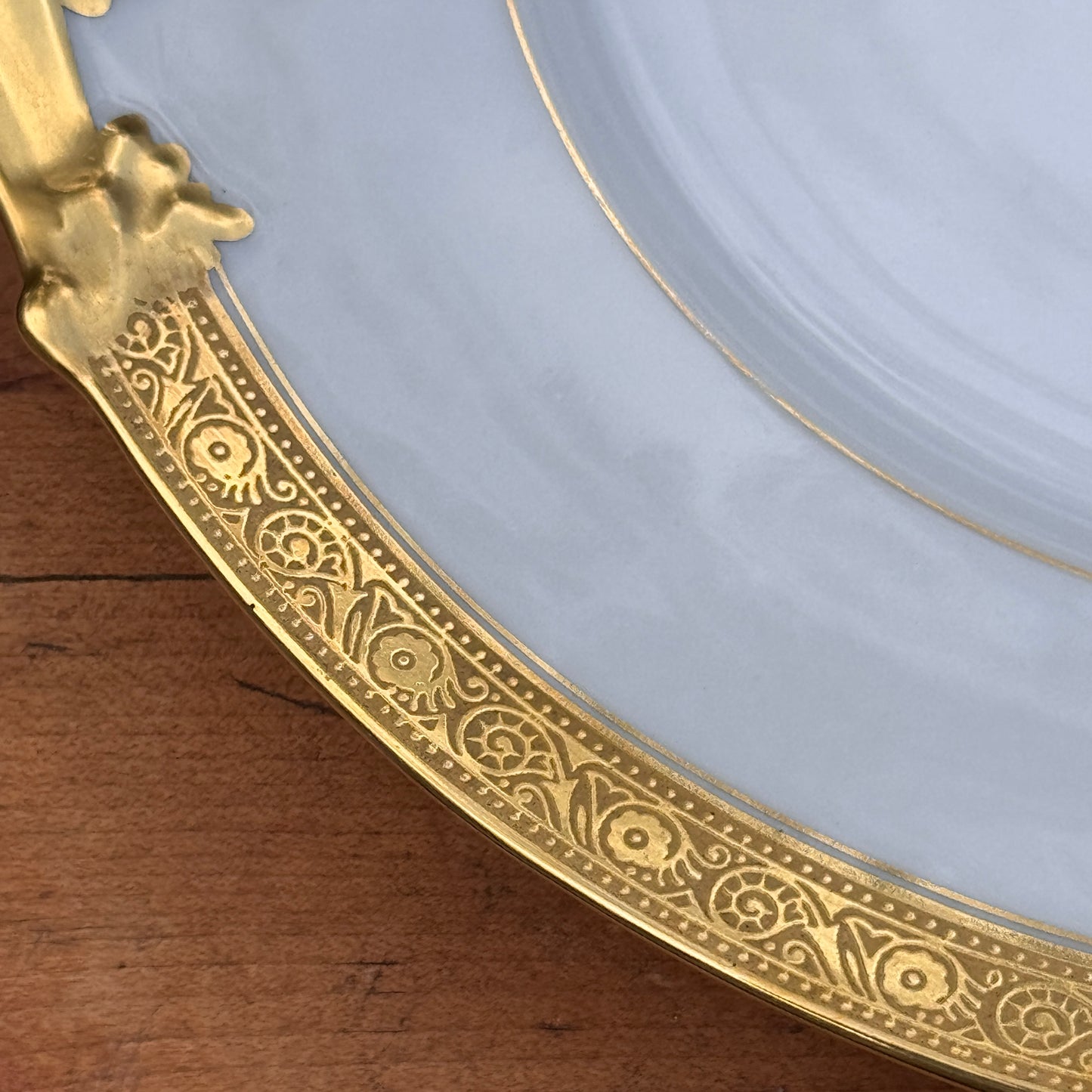 B & Co Gilt Handled Serving Dish and Two Elite French Limoges Dessert Plates