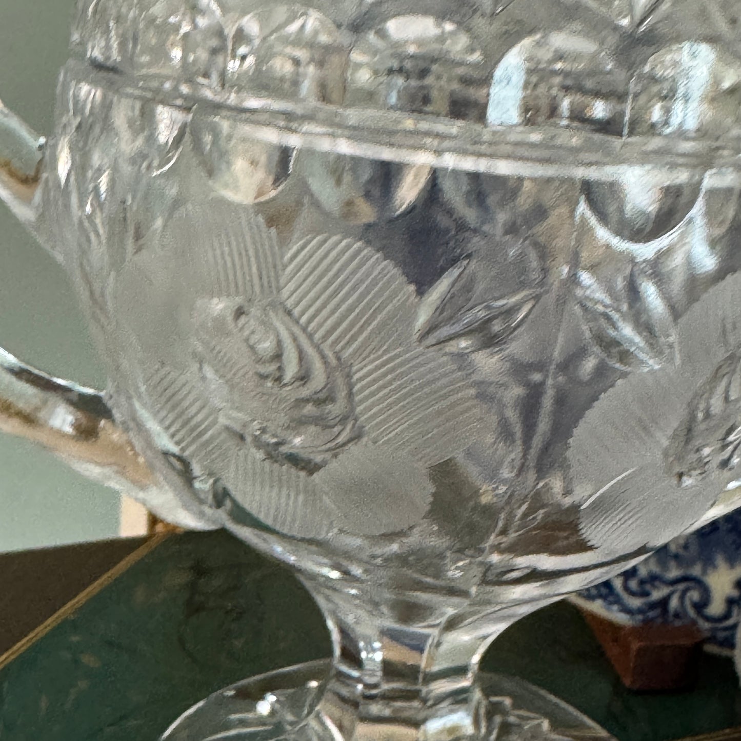 American Brilliant Cut Glass Double Handled Floral Covered Sugar Bowl