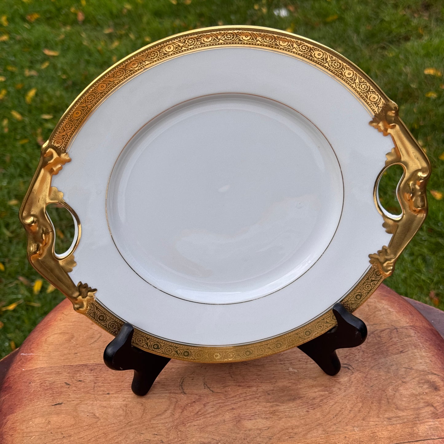 B & Co Gilt Handled Serving Dish and Two Elite French Limoges Dessert Plates