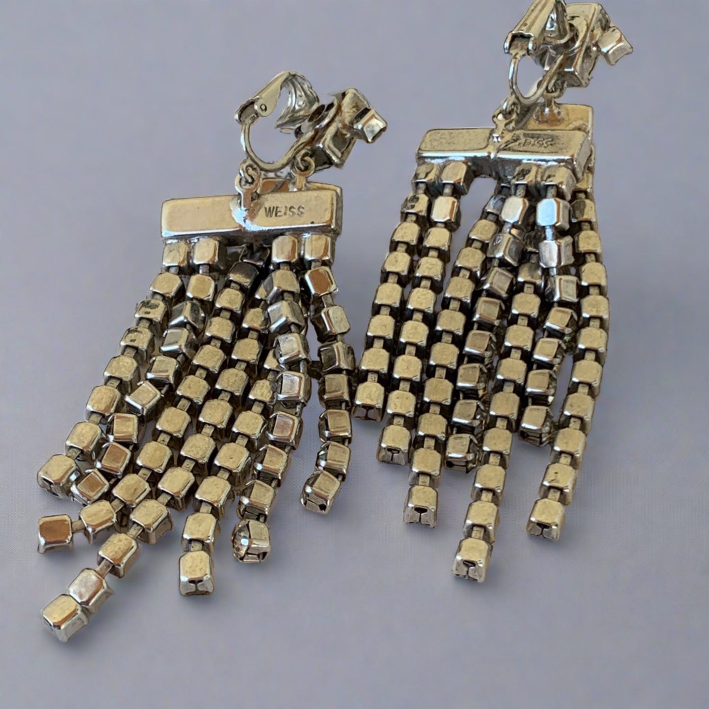 Vintage Weiss Dangling Show Stopper Rhinestone Earrings