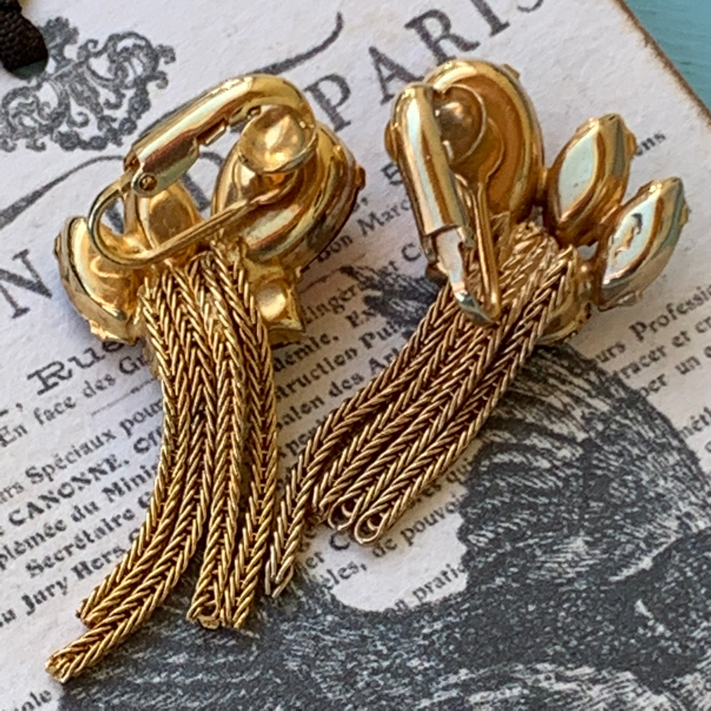 Vintage Dangling Red, Purple and Blue Rhinestone Earrings