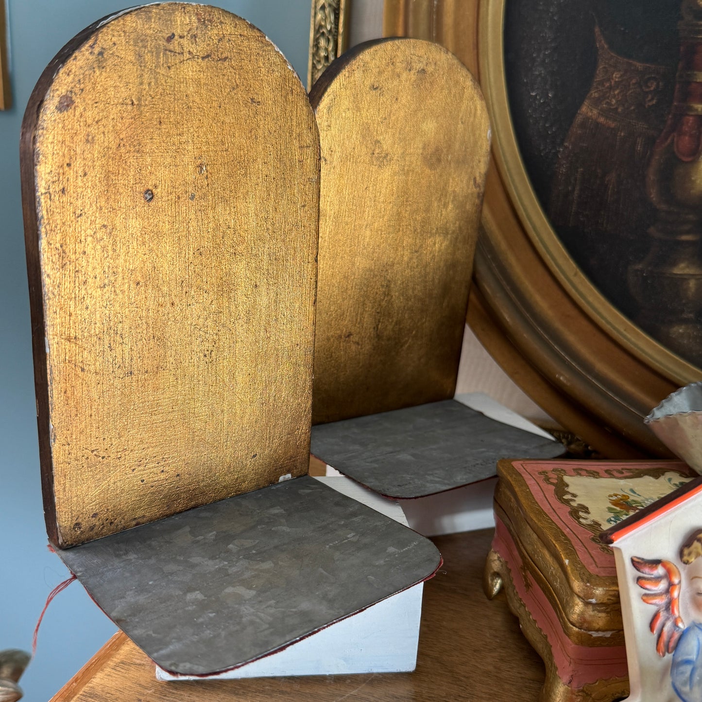 Vintage Pair of Italian Raphael's Madonna Of The Chair & Dell'Impannata Gilt Book Ends