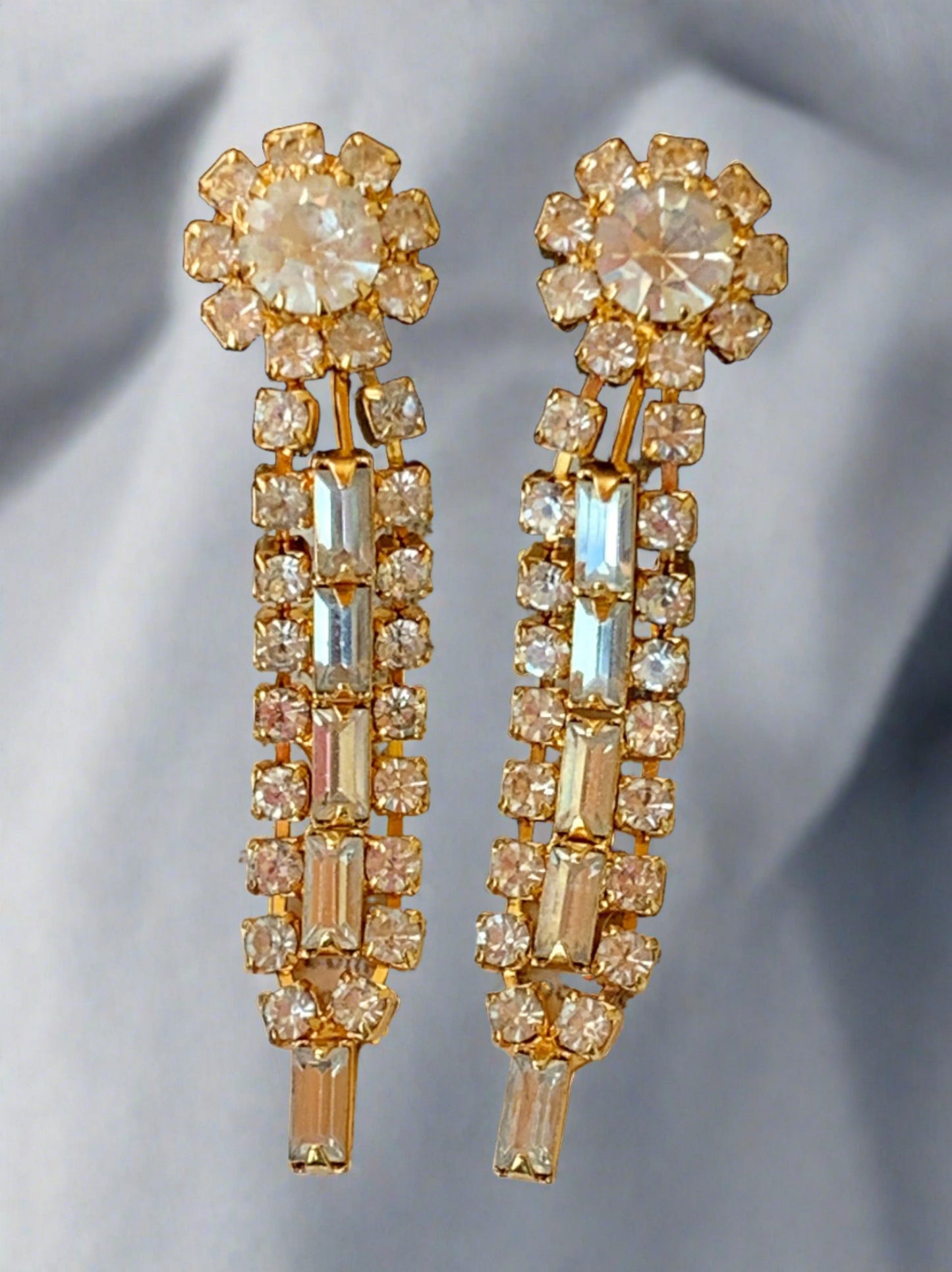 Vintage Floral Rhinestone Dangling Earrings