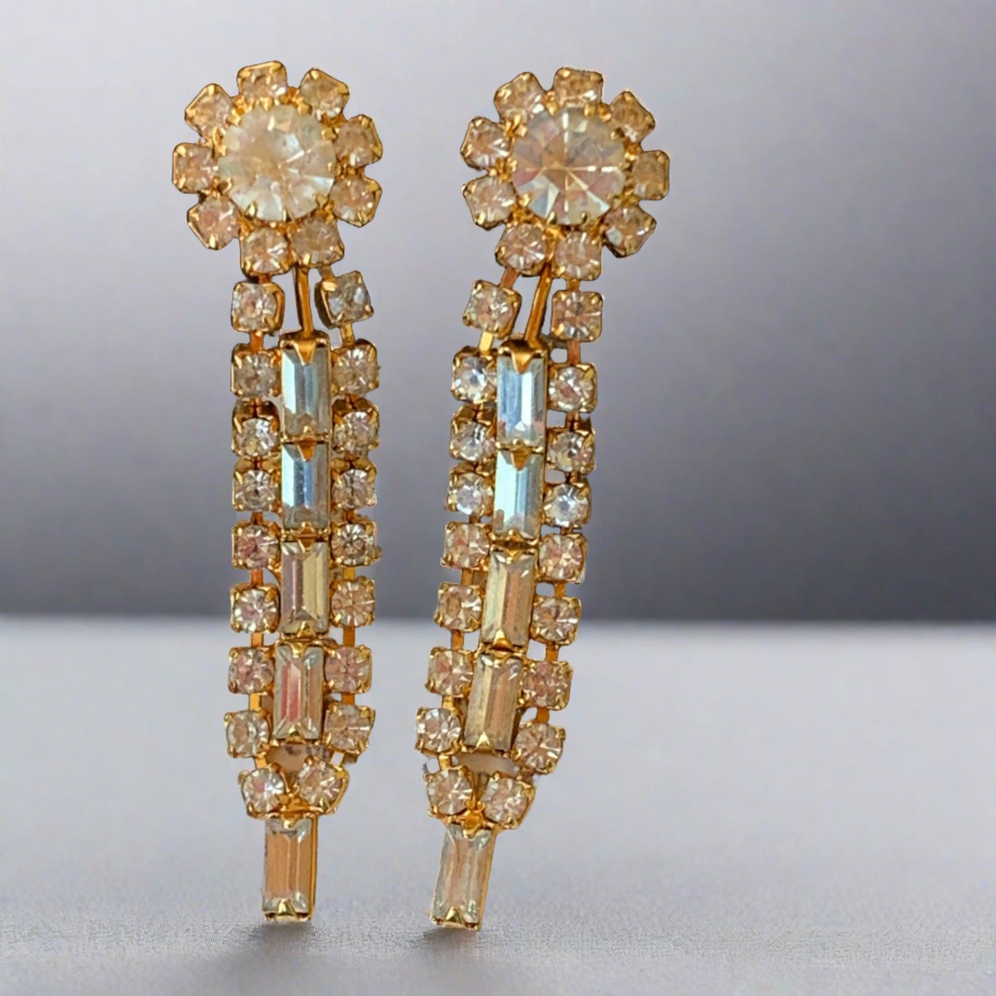 Vintage Floral Rhinestone Dangling Earrings