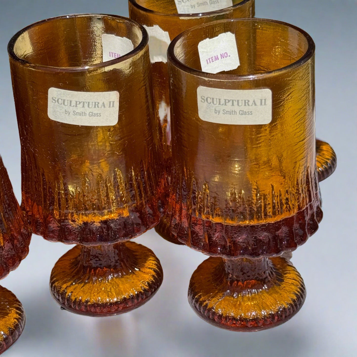 15 Mid Century Modern Smith Glass Sculptura II Amber Wine Glasses