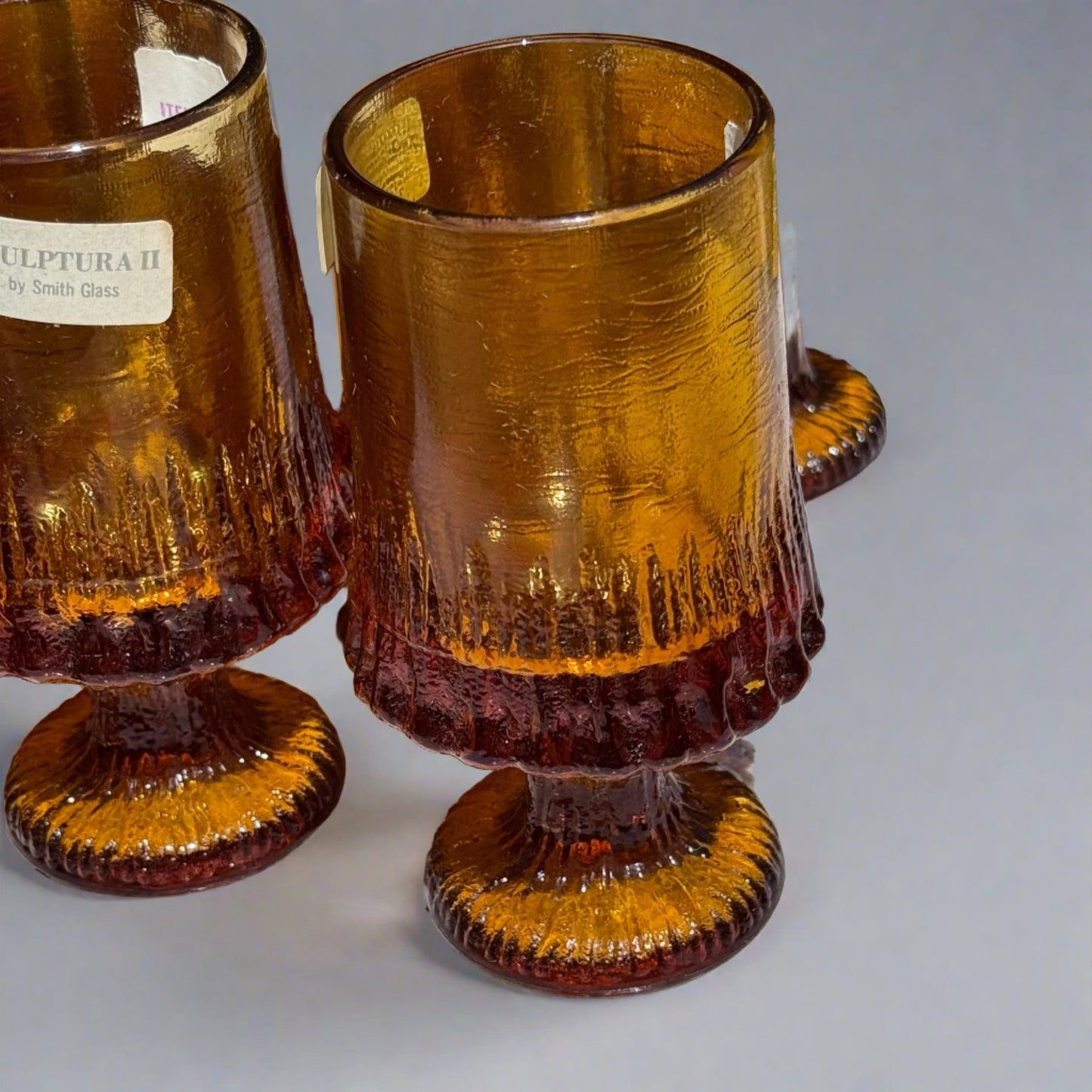 15 Mid Century Modern Smith Glass Sculptura II Amber Wine Glasses
