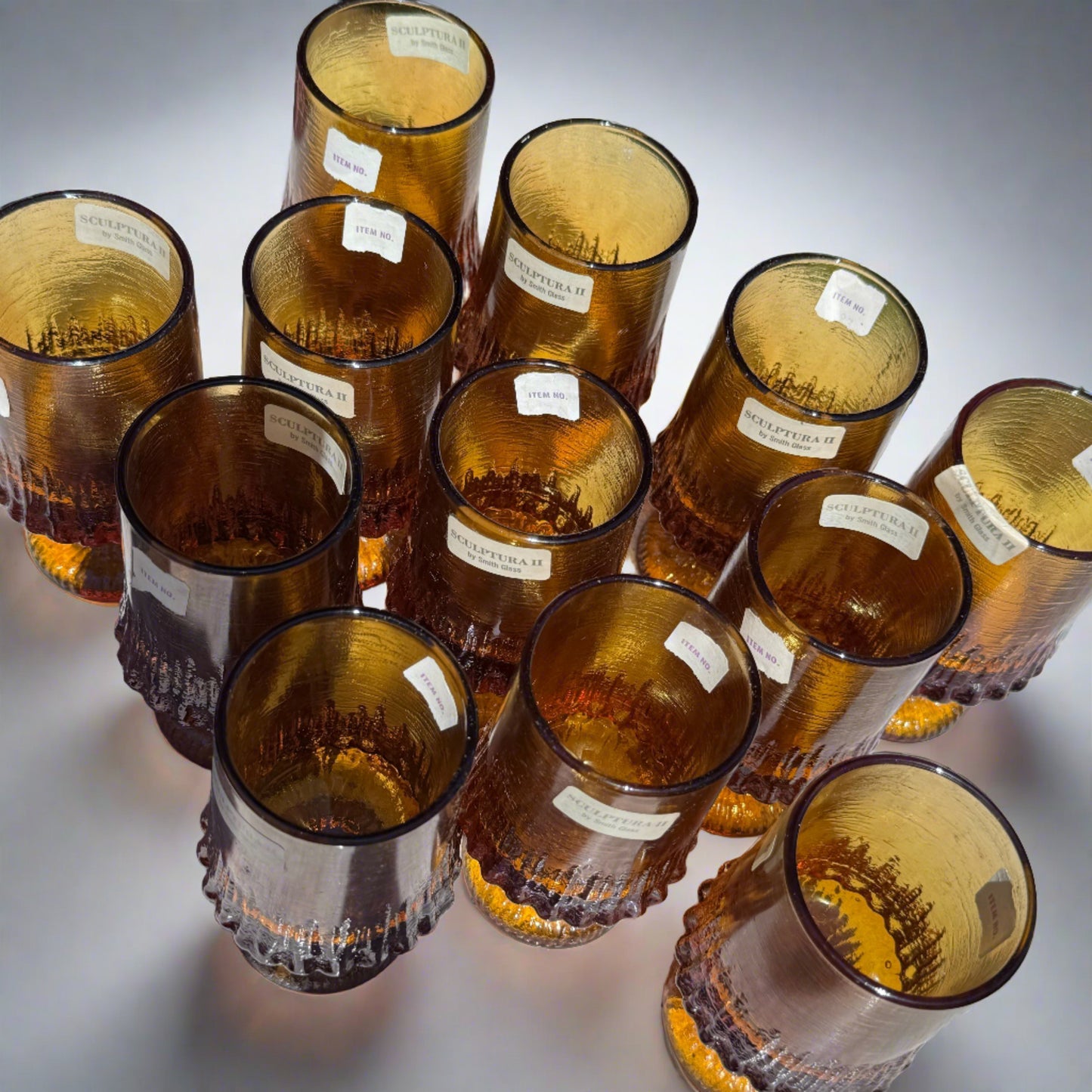 15 Mid Century Modern Smith Glass Sculptura II Amber Wine Glasses