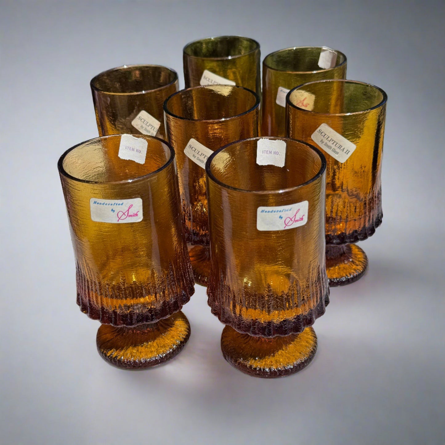 7 Mid Century Modern Smith Glass Sculptura II Water Goblets