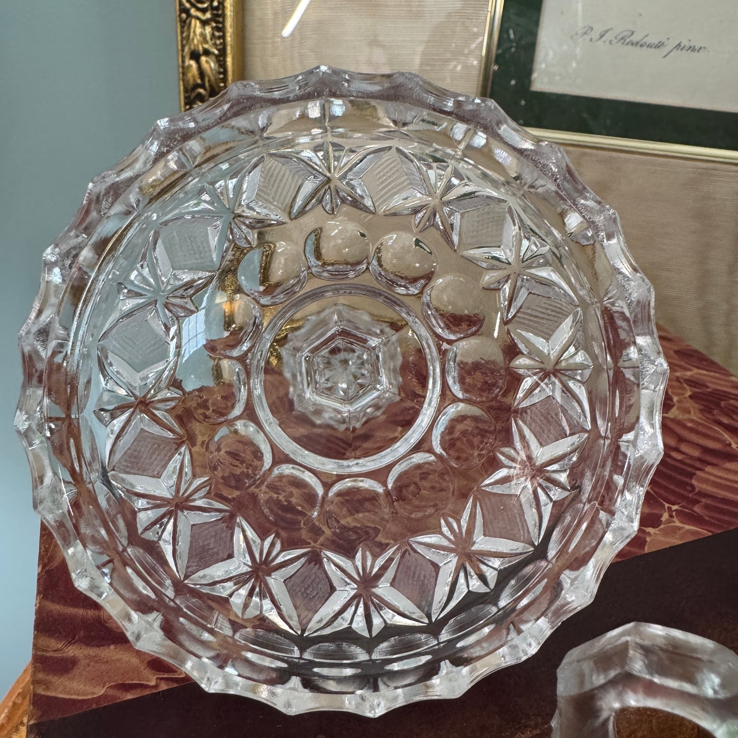 American Brilliant Cut Glass Double Handled Floral Covered Sugar Bowl