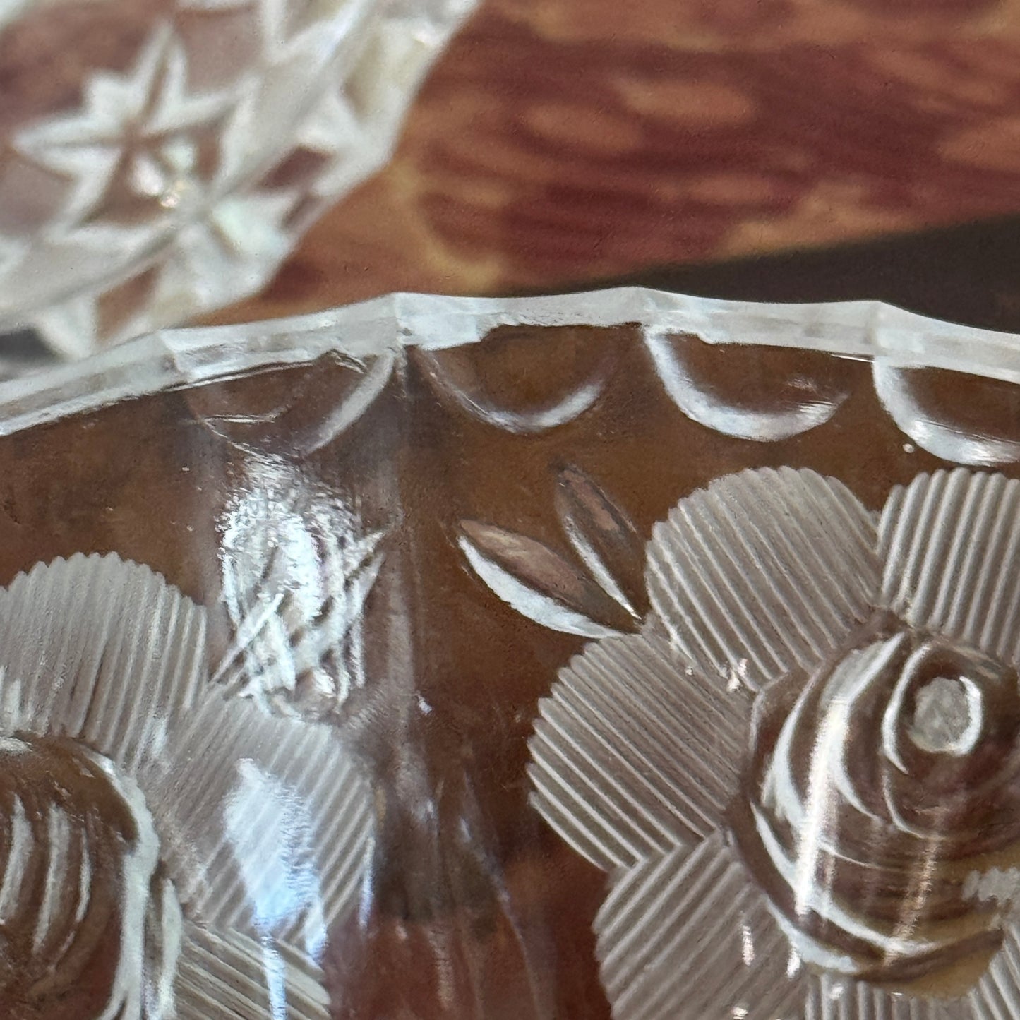 American Brilliant Cut Glass Double Handled Floral Covered Sugar Bowl