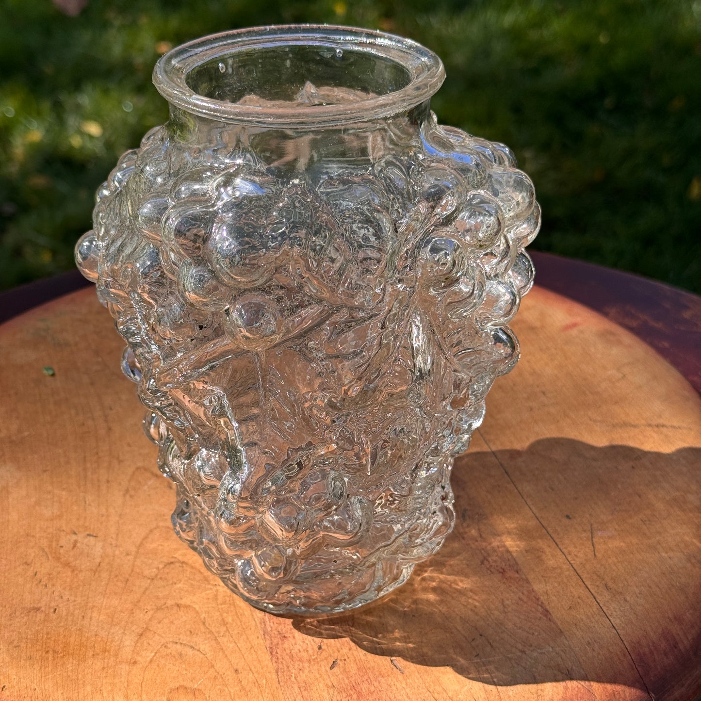 Antique Clear Maganese Goofus Glass Grapes Vase