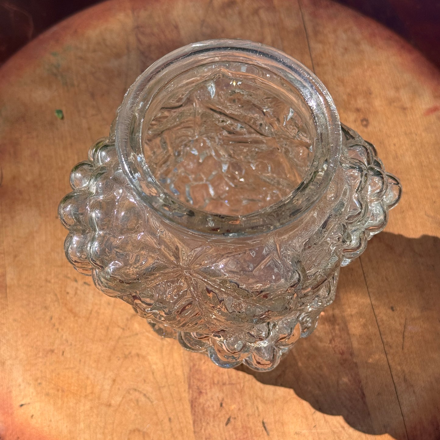 Antique Clear Maganese Goofus Glass Grapes Vase