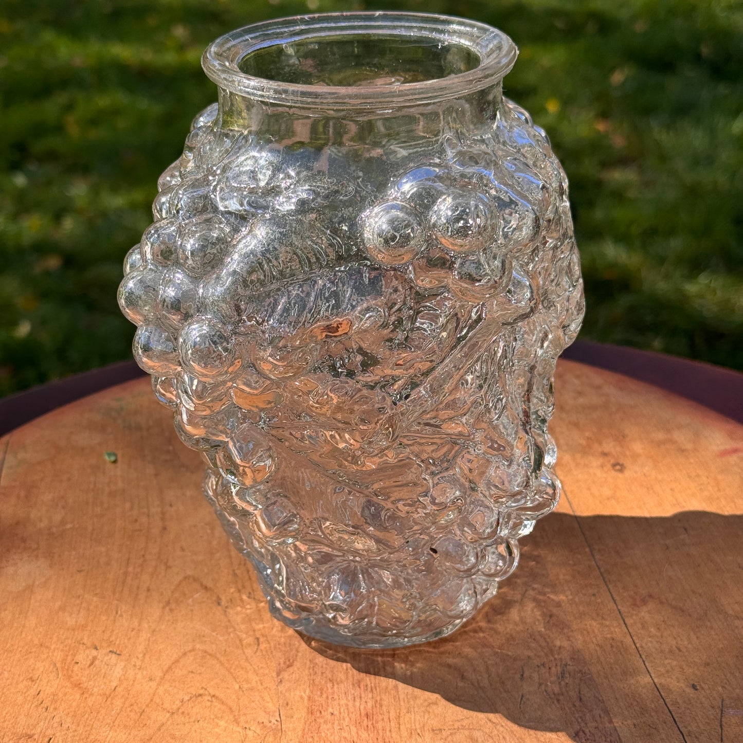 Antique Clear Maganese Goofus Glass Grapes Vase