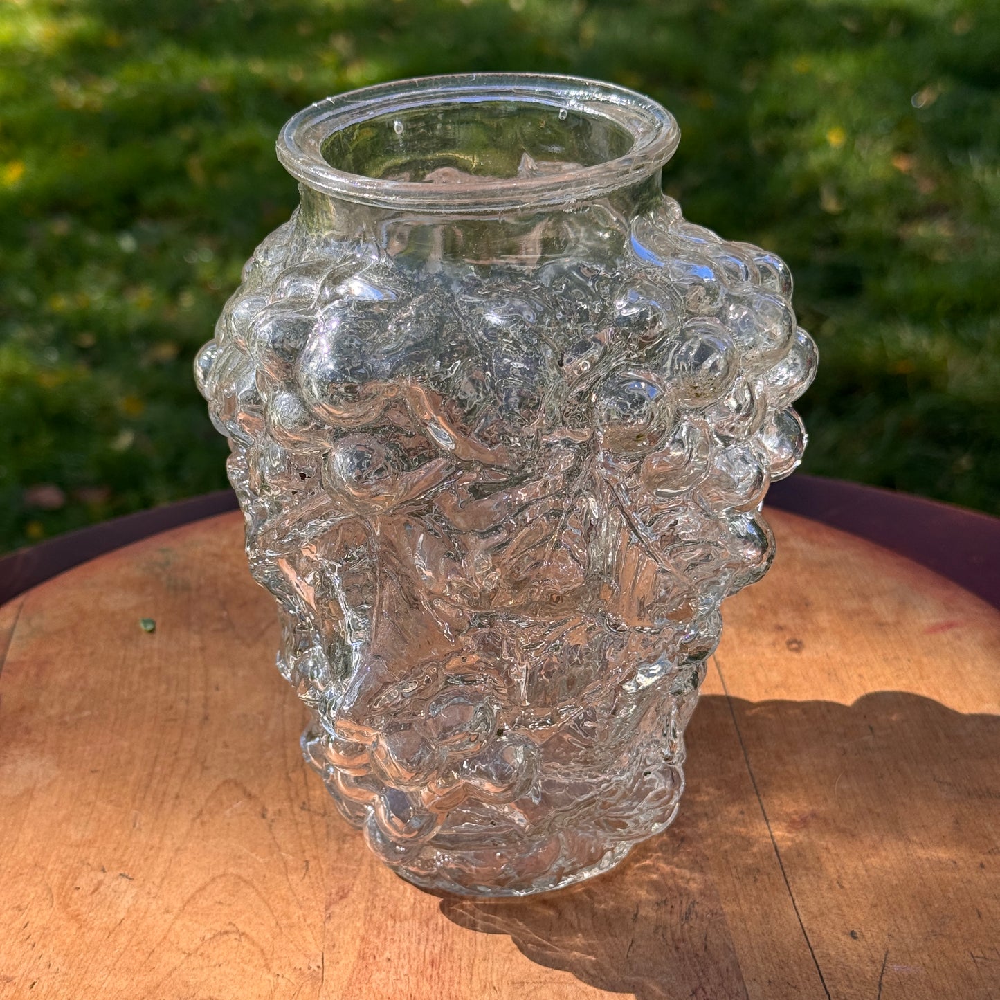 Antique Clear Maganese Goofus Glass Grapes Vase
