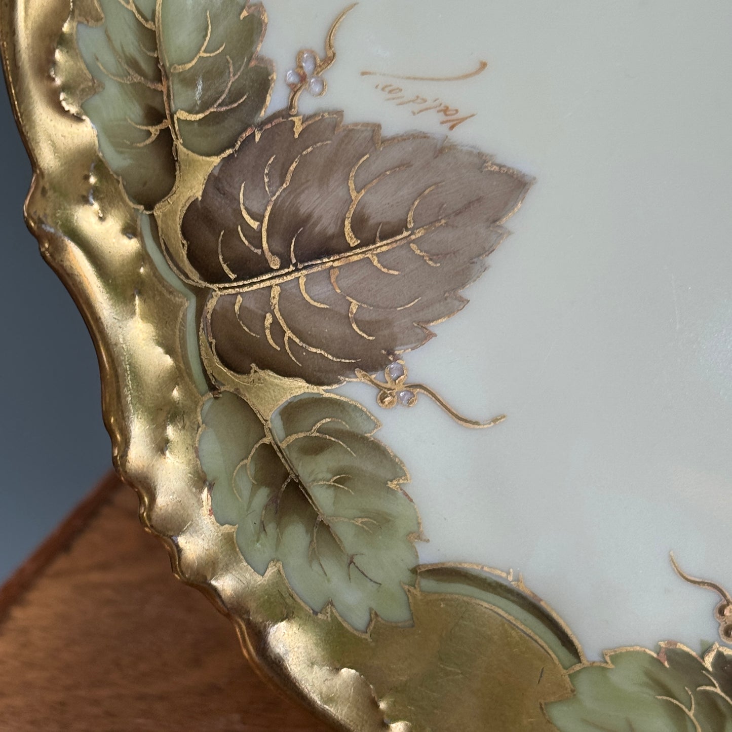 Antique Elite Limoges French Hand Painted Leaves Plate Signed