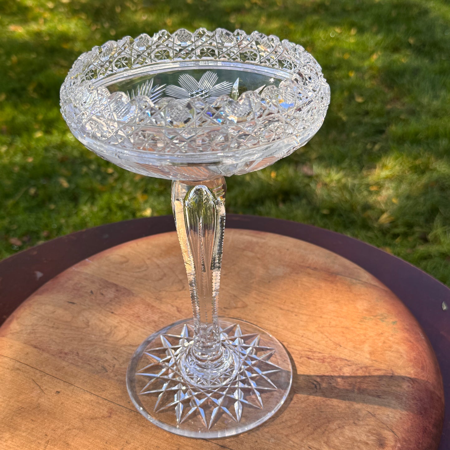 Exceptional Notch Stem American Brilliant Cut Glass Tiered Compote
