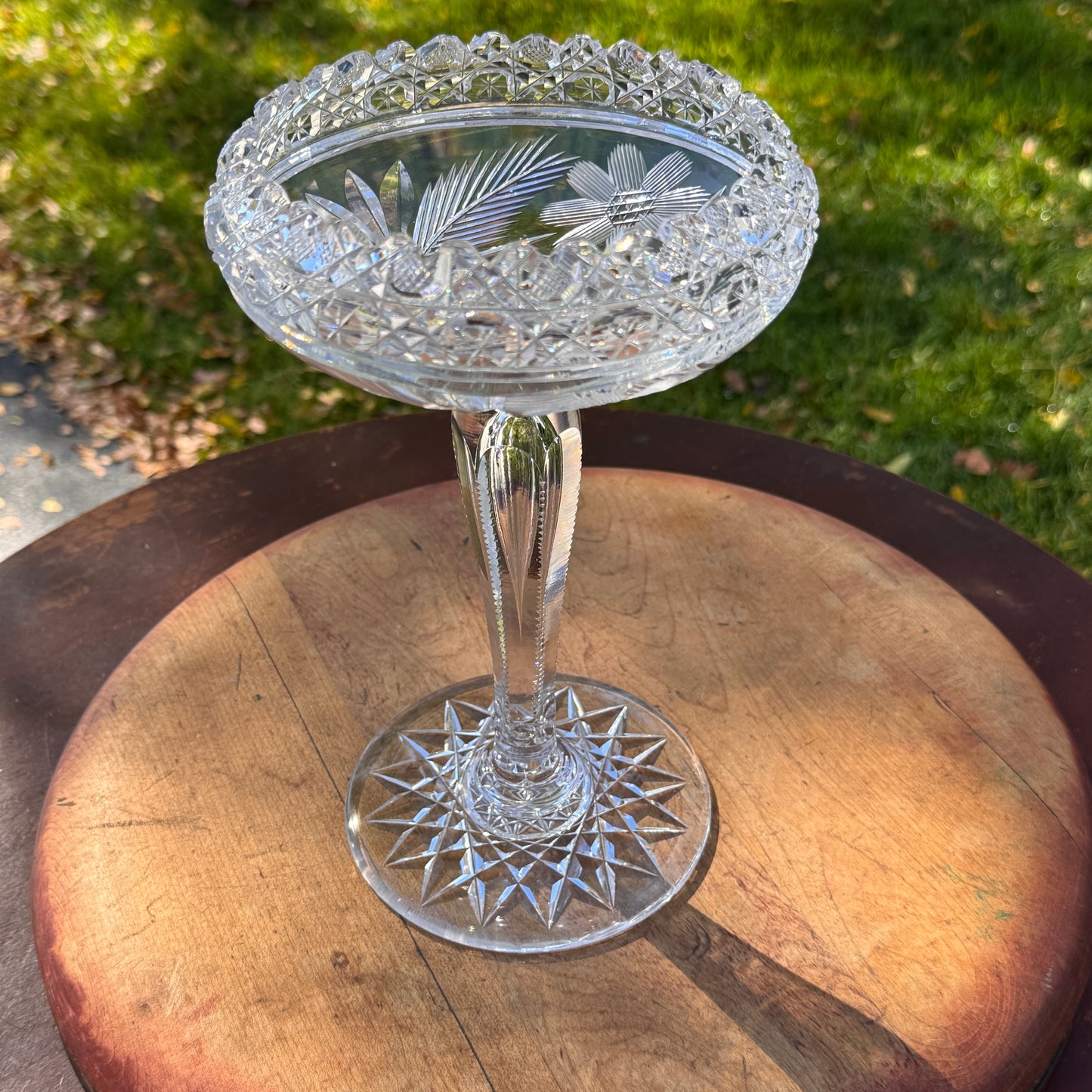 Exceptional Notch Stem American Brilliant Cut Glass Tiered Compote