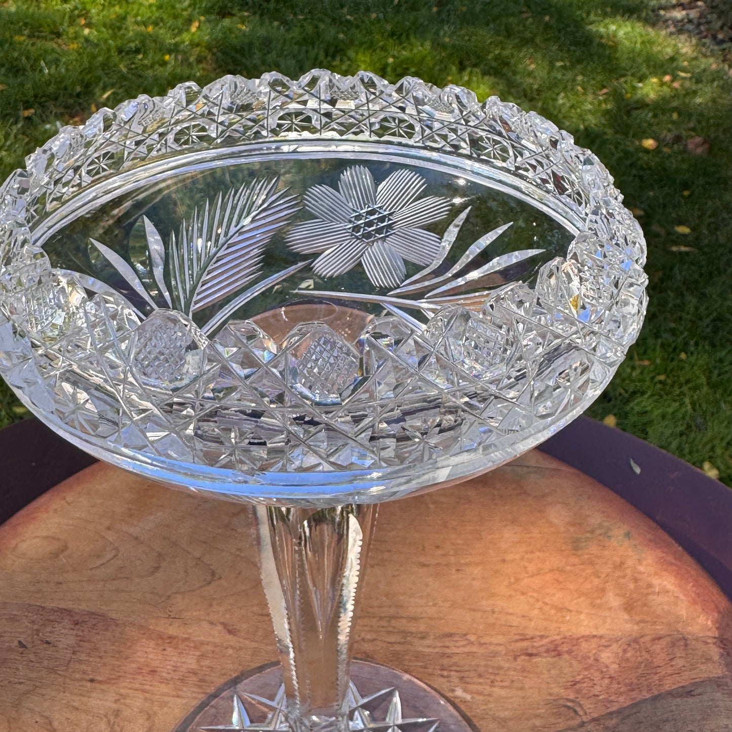 Exceptional Notch Stem American Brilliant Cut Glass Tiered Compote