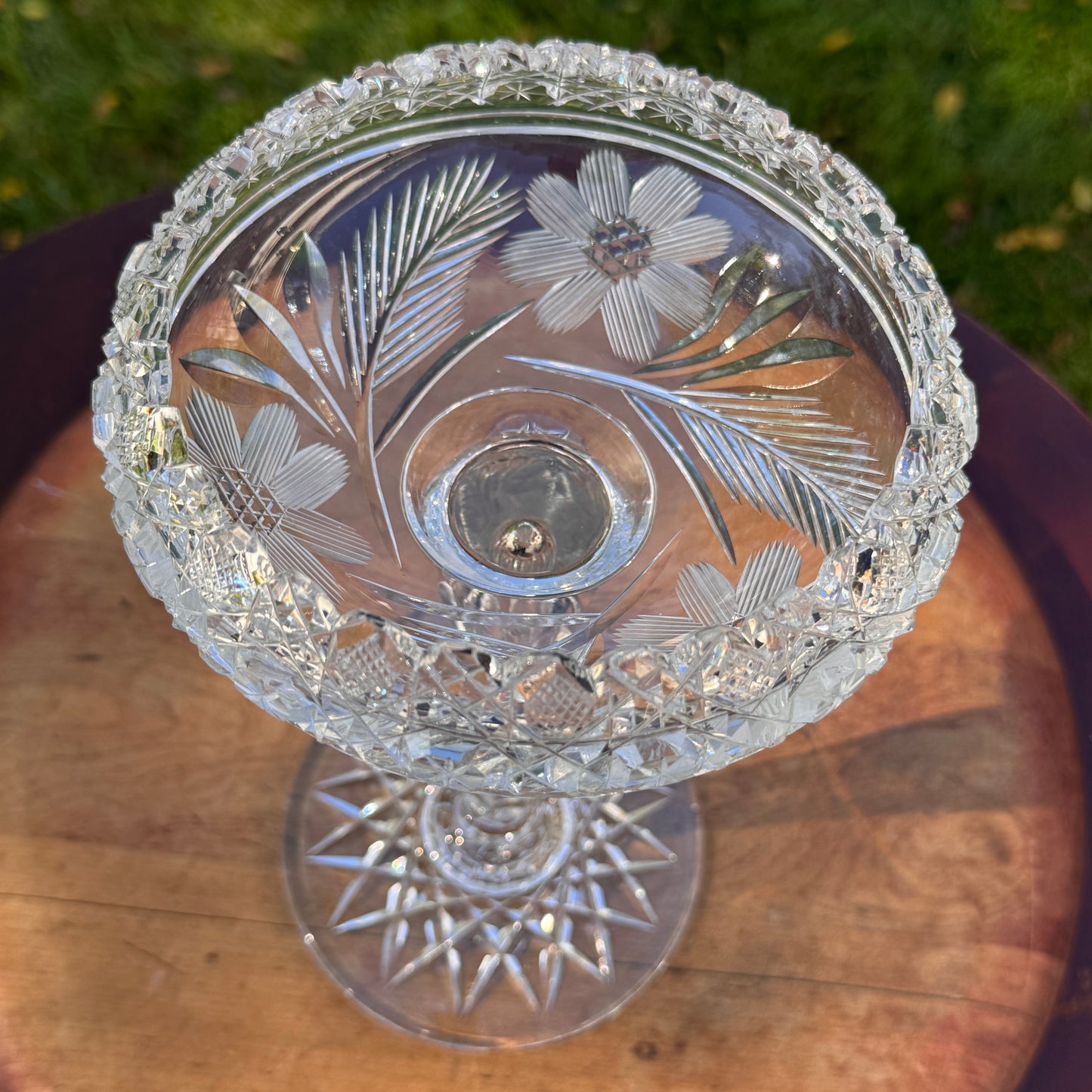 Exceptional Notch Stem American Brilliant Cut Glass Tiered Compote