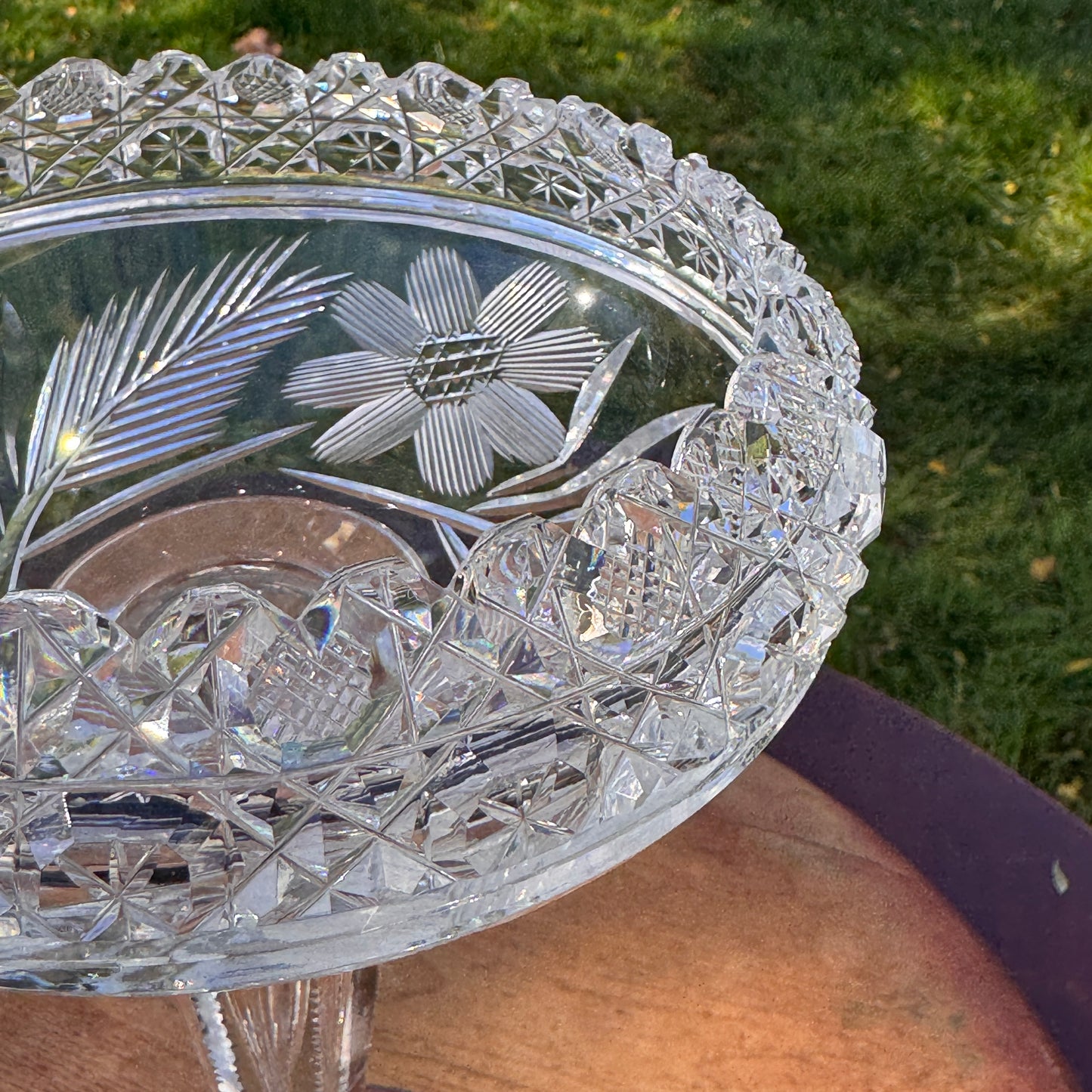Exceptional Notch Stem American Brilliant Cut Glass Tiered Compote