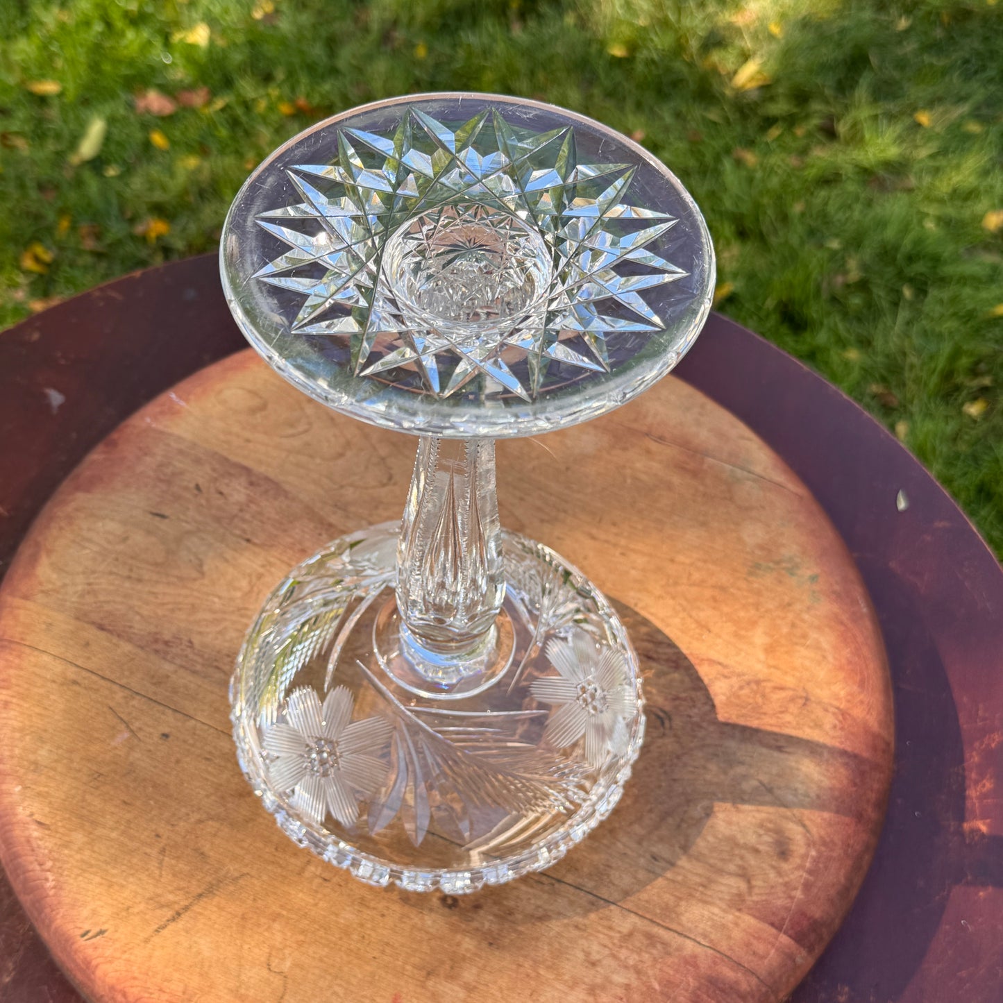 Exceptional Notch Stem American Brilliant Cut Glass Tiered Compote