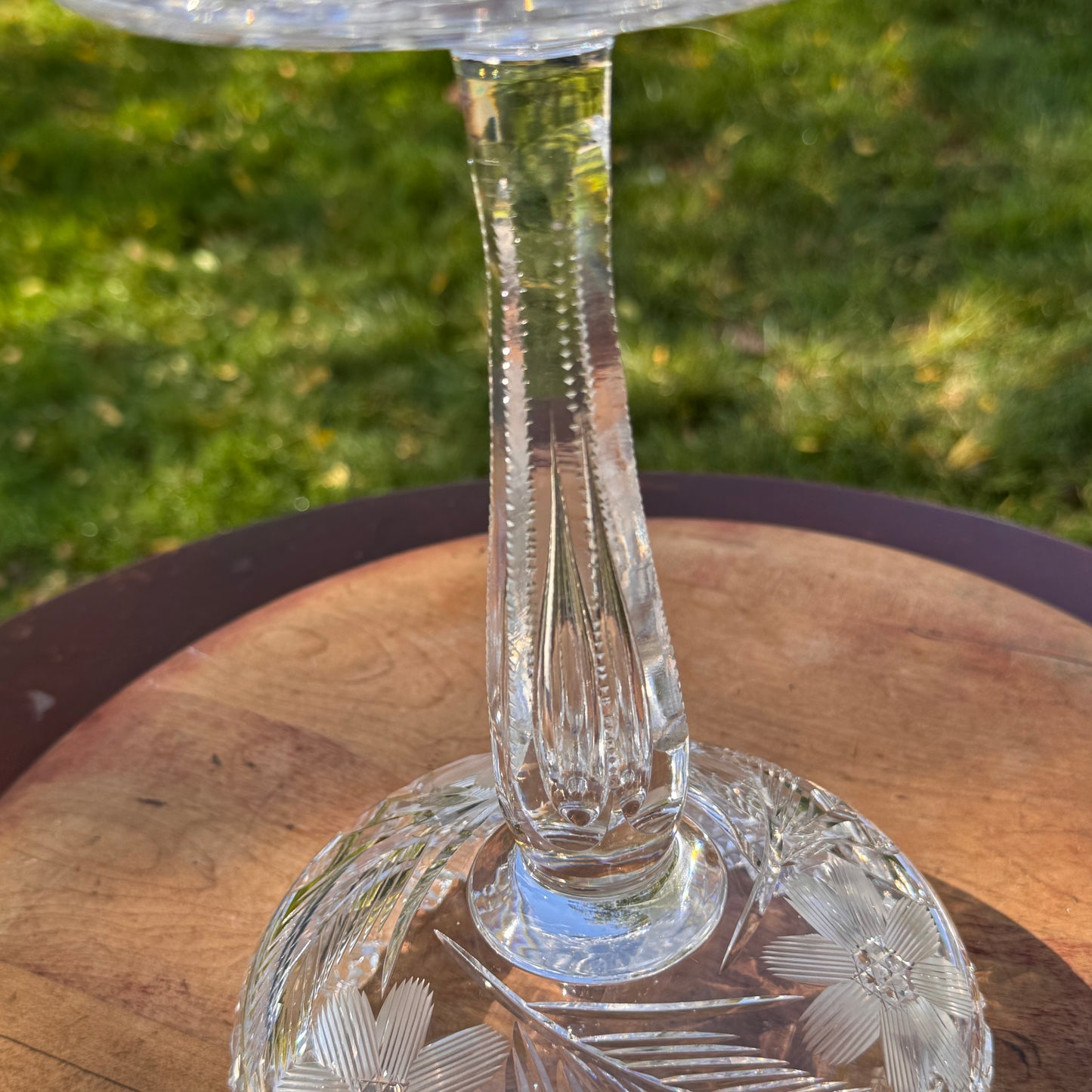 Exceptional Notch Stem American Brilliant Cut Glass Tiered Compote