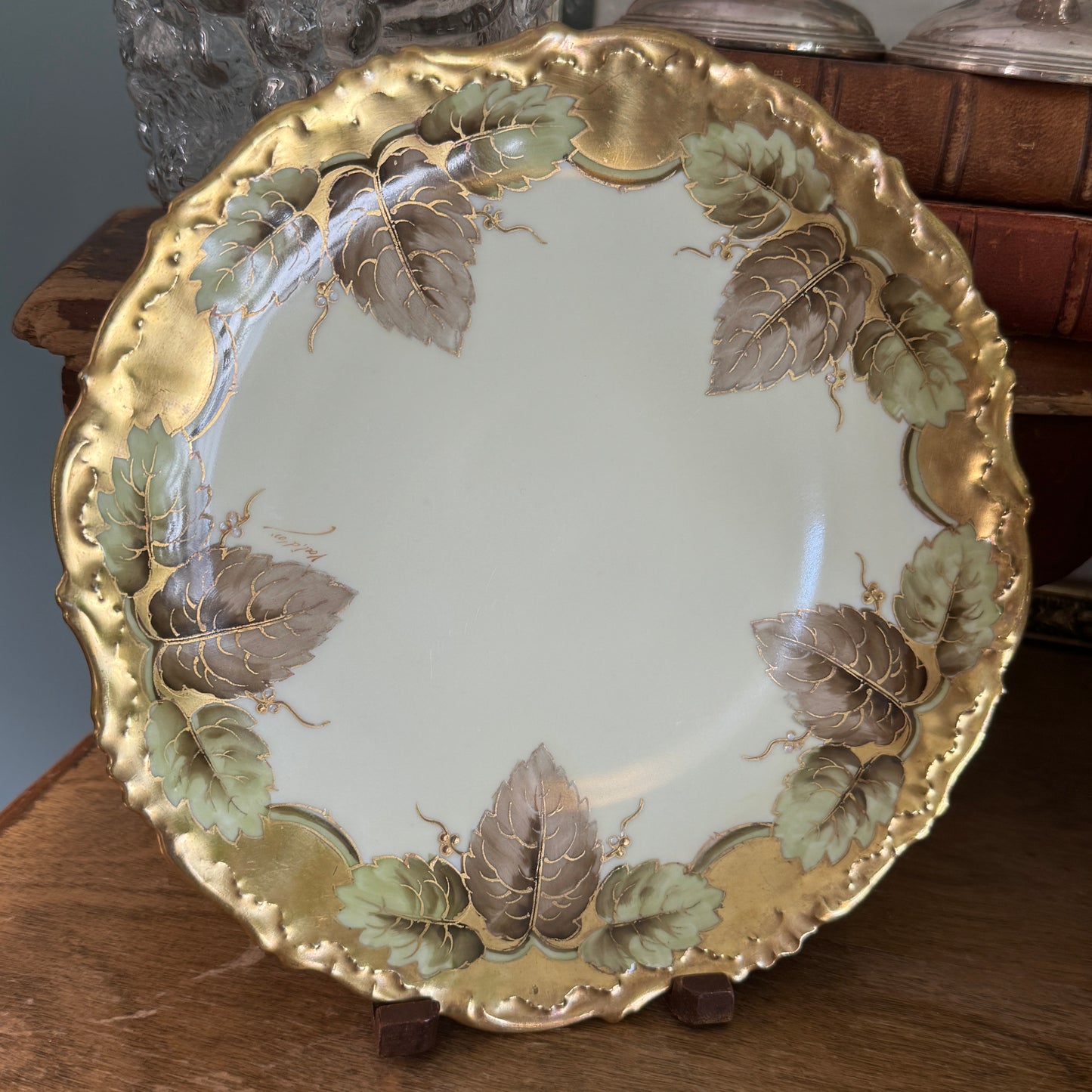 Antique Elite Limoges French Hand Painted Leaves Plate Signed