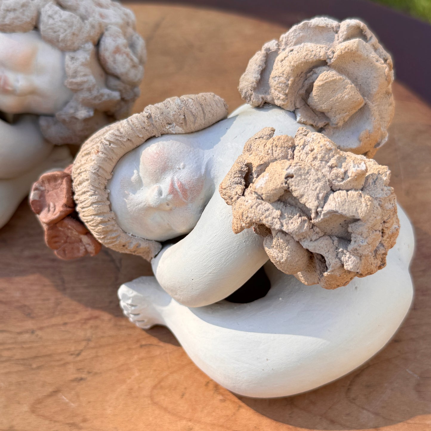 Two Contemporary Ceramic Pottery Cherubs Signed Ramos