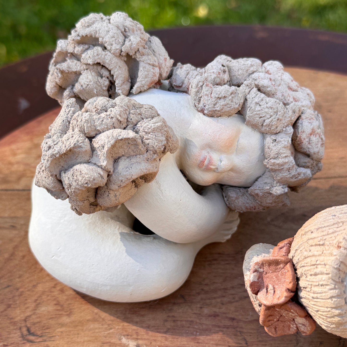 Two Contemporary Ceramic Pottery Cherubs Signed Ramos