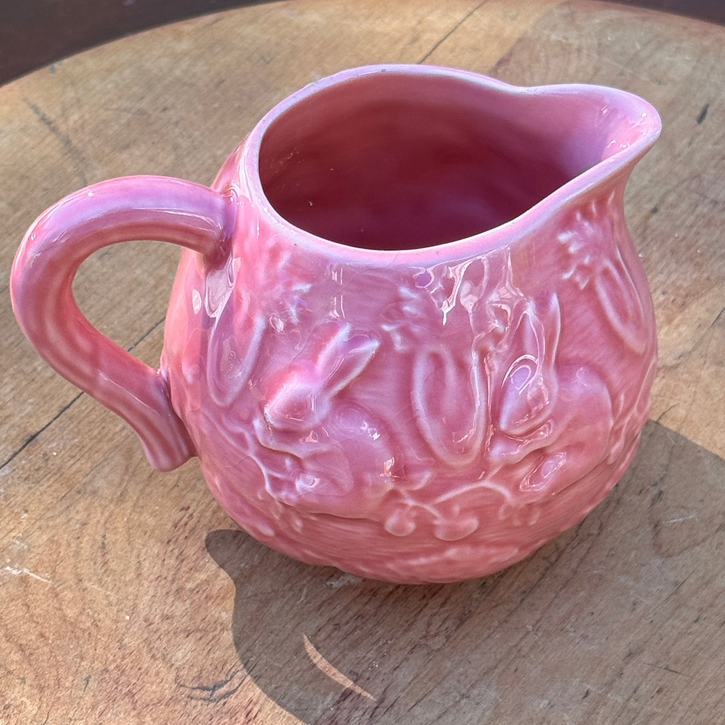 Vintage Pink Portuguese Bordallo Pinheiro Bunny Creamer
