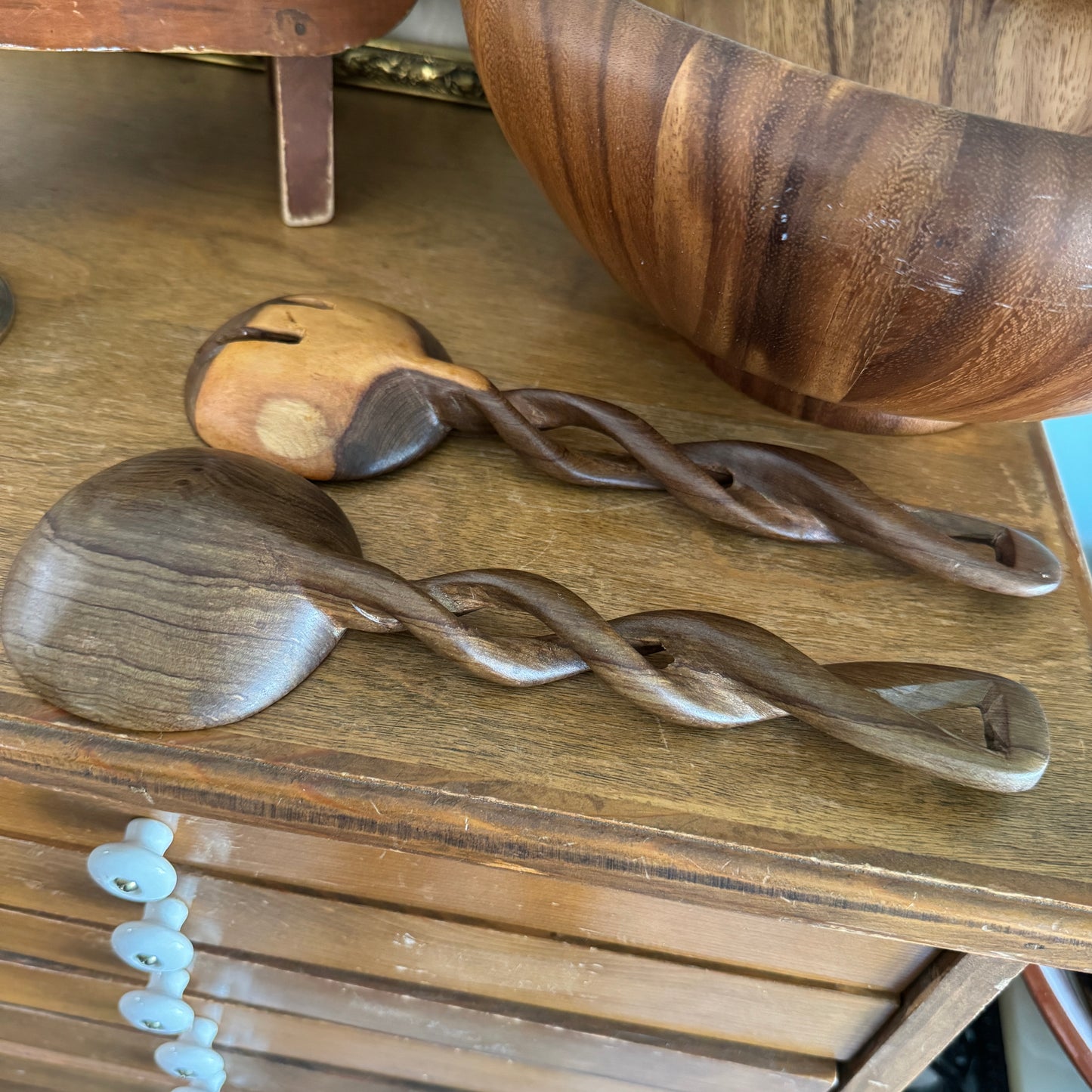 Ironwood Acacia Wood Large Salad Bowl & Salad Tongs