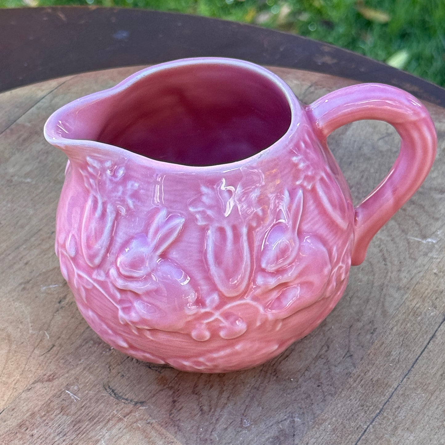 Vintage Pink Portuguese Bordallo Pinheiro Bunny Creamer