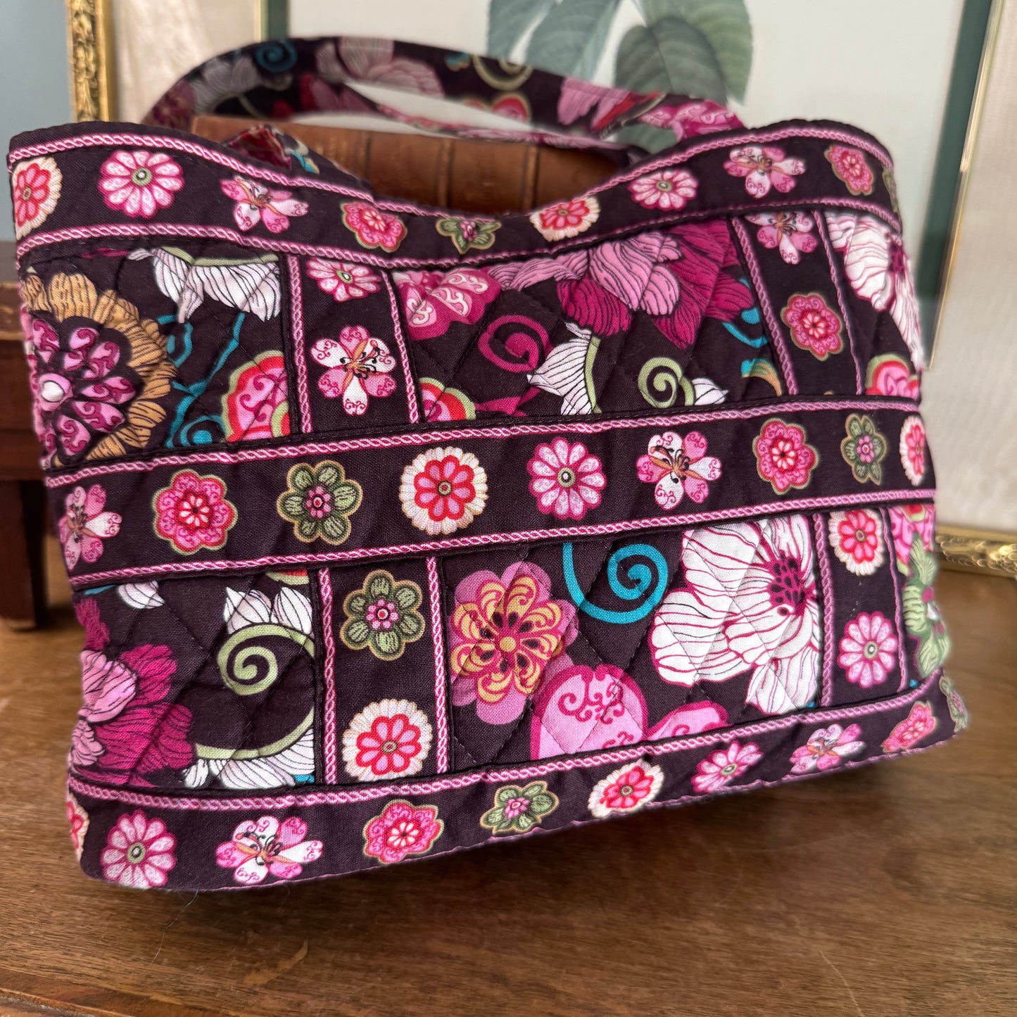 Pretty Vera Bradley Pink Floral Tic Toc Small Tote Bag Hangbag Purse