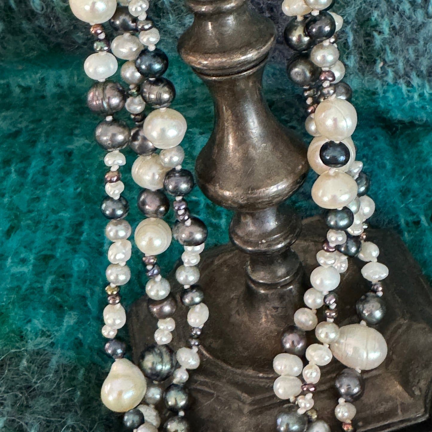 Vintage NAAN Sterling Silver Triple Strand Freshwater Pearl Necklace