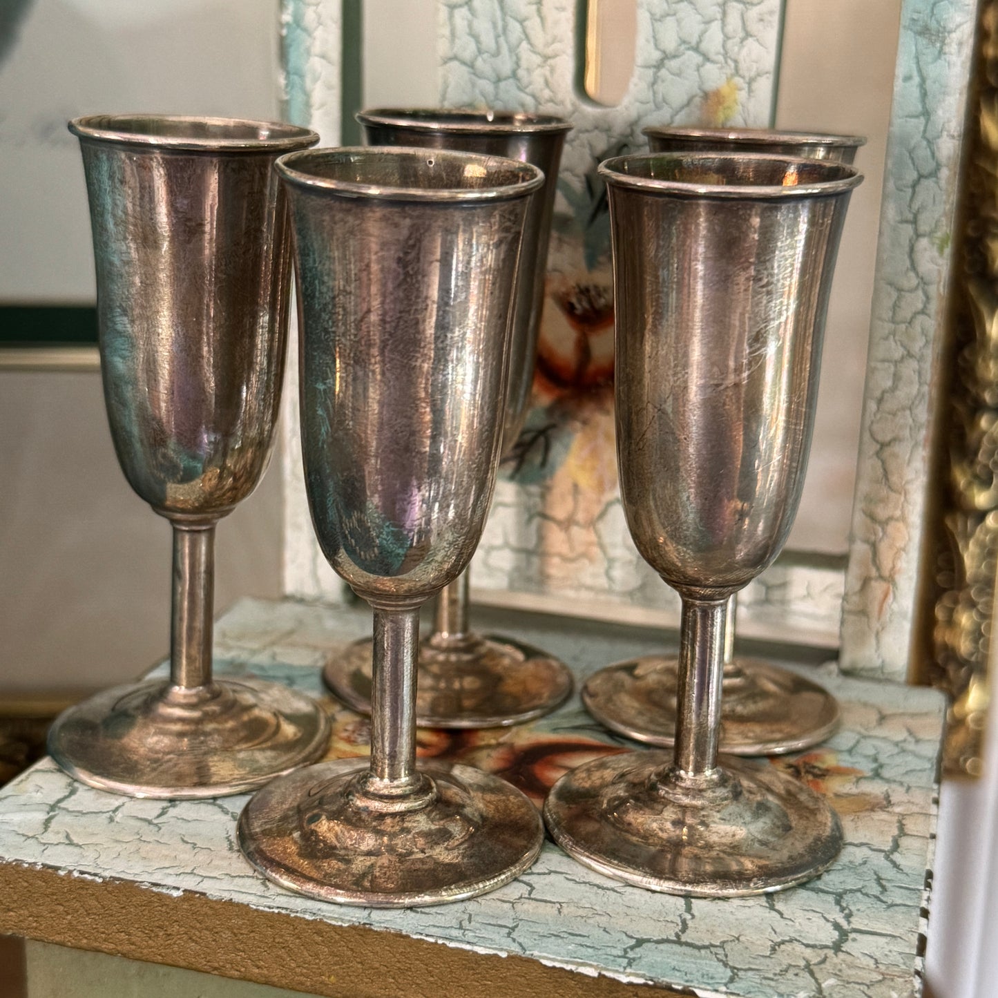 Five Antique E. G. Webster Co Judaica Sterling Footed Kiddush Cups