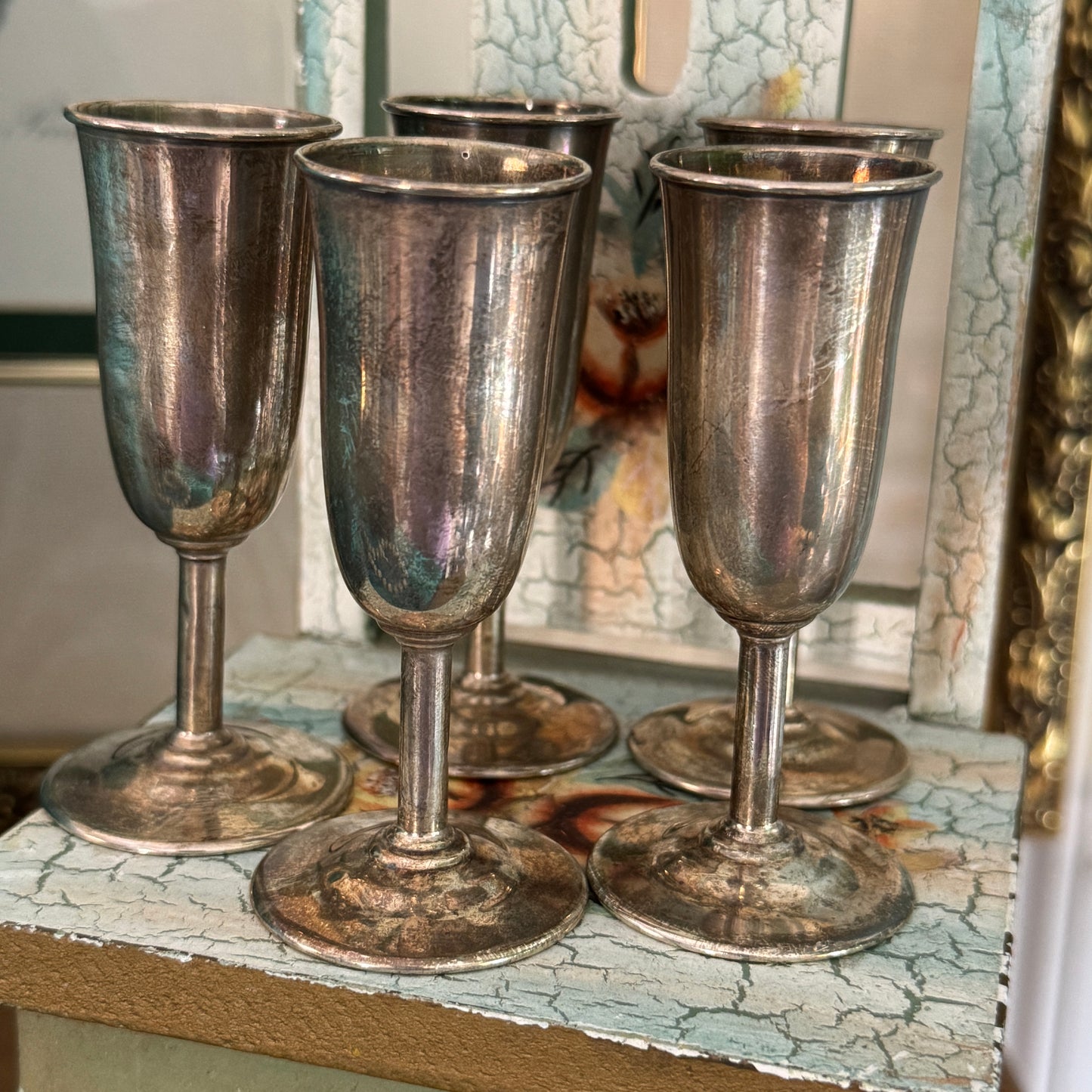 Five Antique E. G. Webster Co Judaica Sterling Footed Kiddush Cups