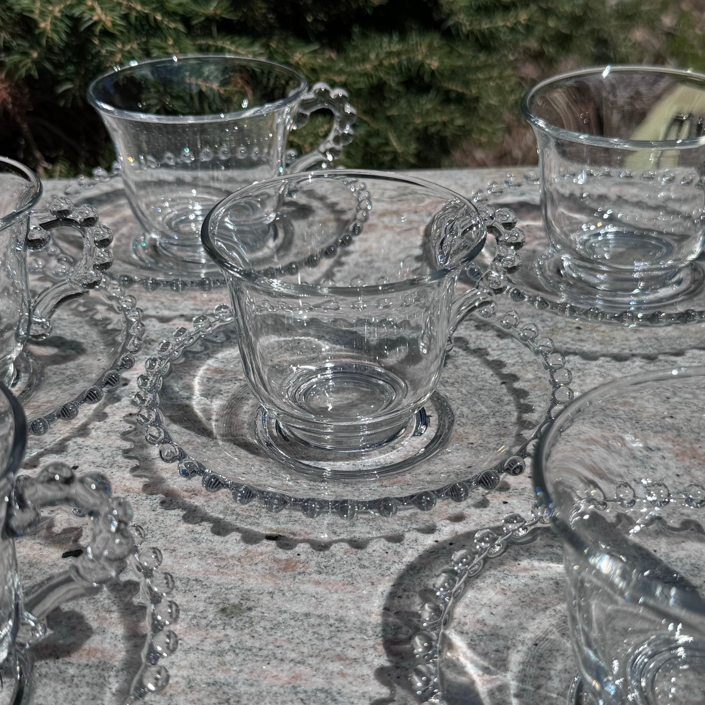 Eight Imperial Glass Candlewick Cups and Saucers
