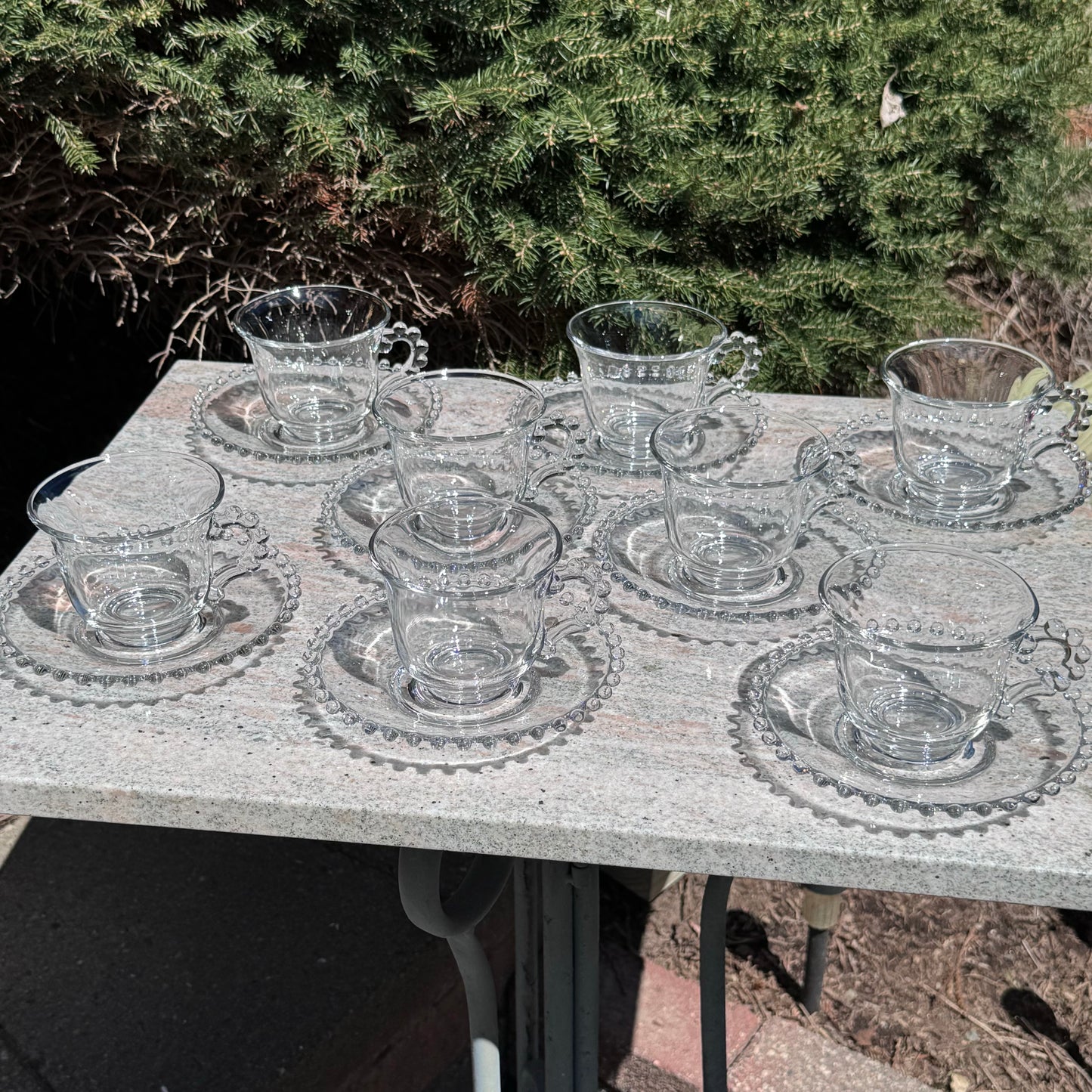 Eight Imperial Glass Candlewick Cups and Saucers