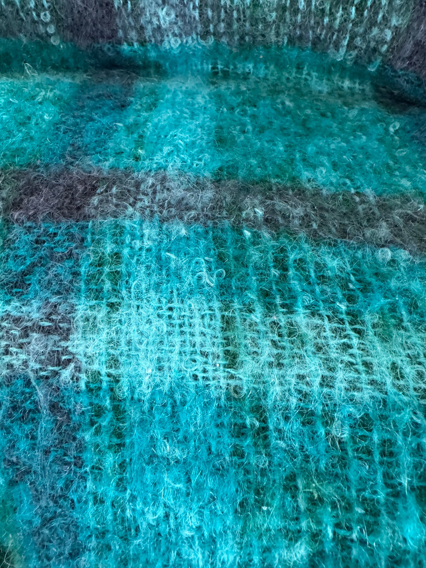 Irish Donegal Design Green,Purple & Blue Plaid Mohair Wool Blanket