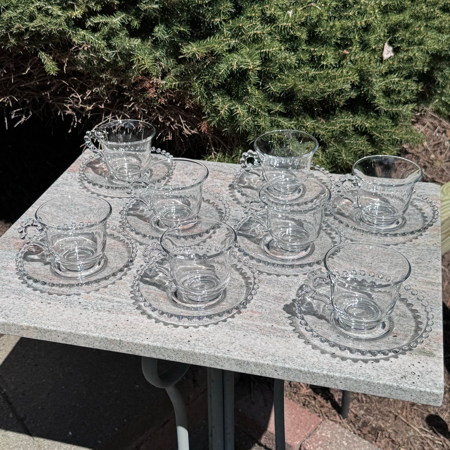 Eight Imperial Glass Candlewick Cups and Saucers