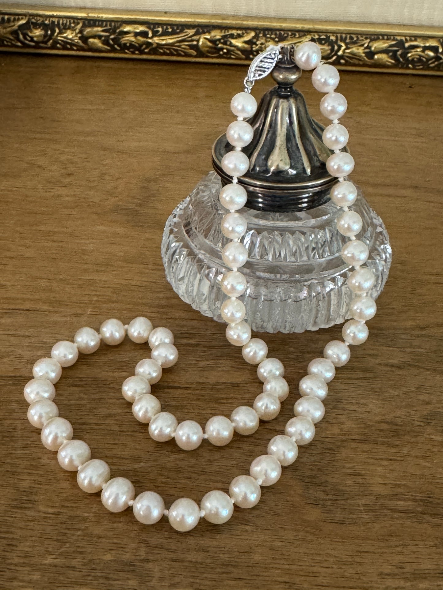 Vintage 14K White Gold Filigree Soft White Cultured Pearl Necklace
