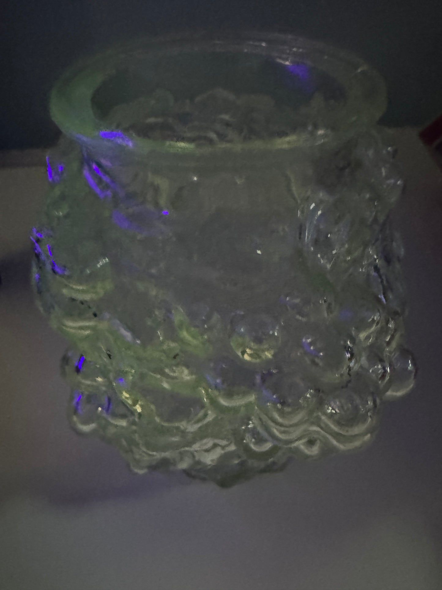 Antique Clear Maganese Goofus Glass Grapes Vase