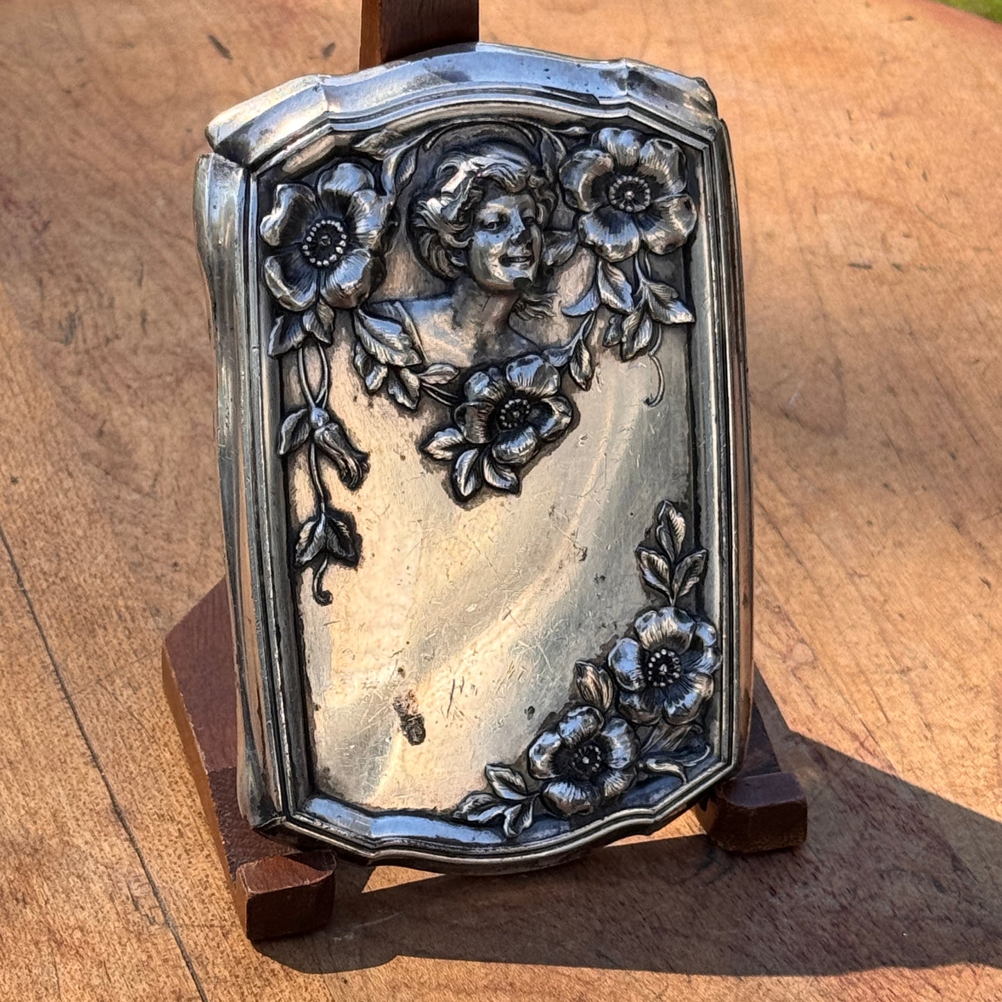 Victorian Gibson Girl Silver Plate Metal Embossed Cover