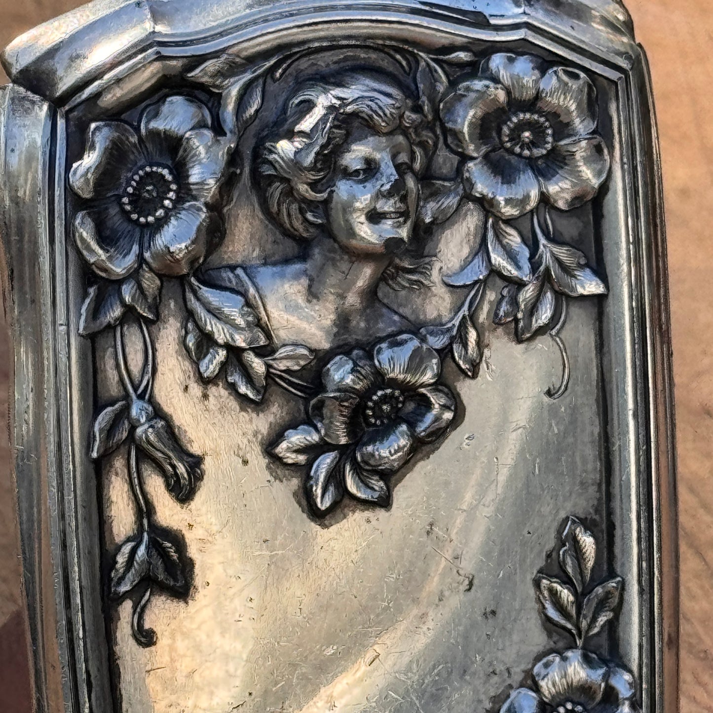 Victorian Gibson Girl Silver Plate Metal Embossed Cover