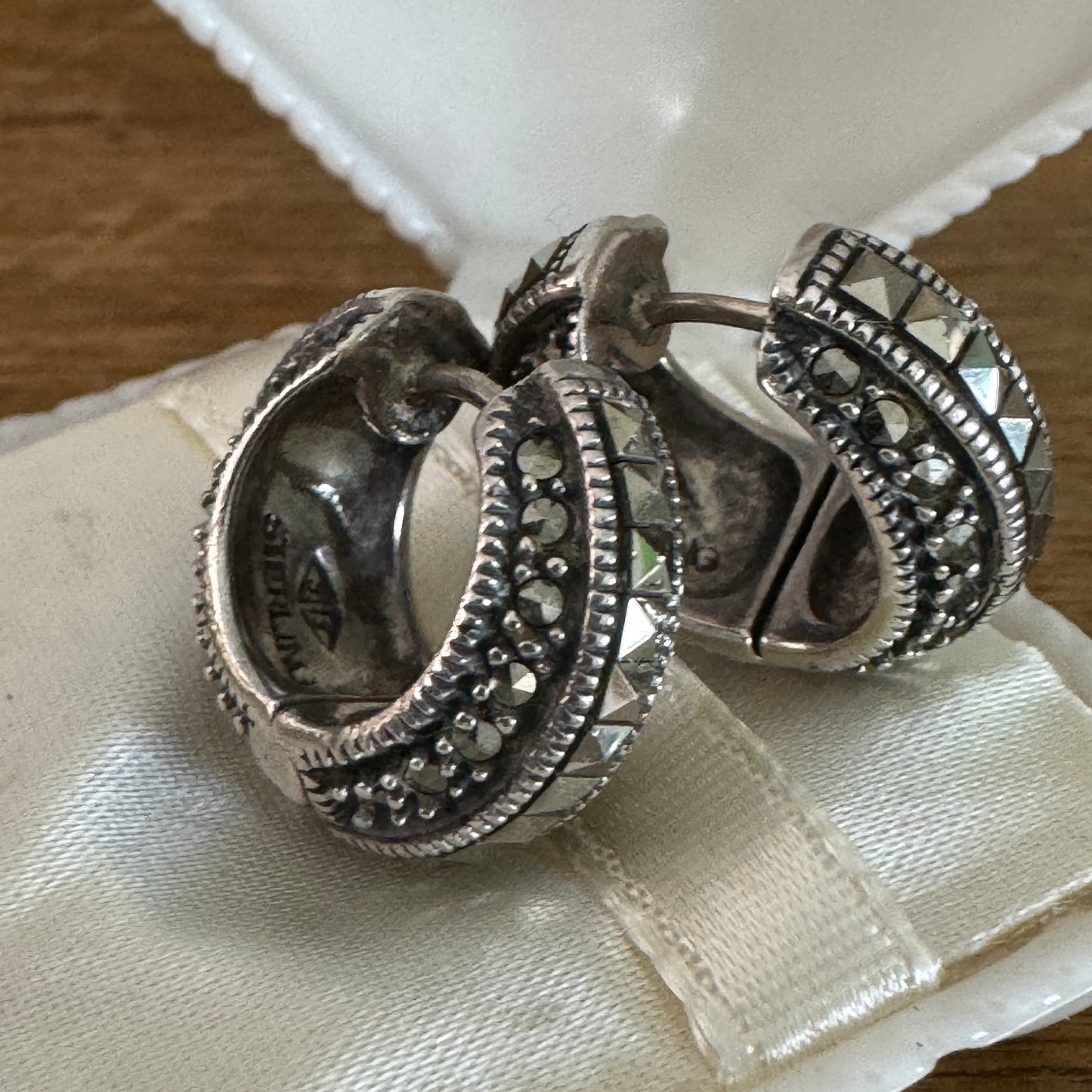 Vintage Judith Jack Sterling Silver Marcasite Shrimp Earrings