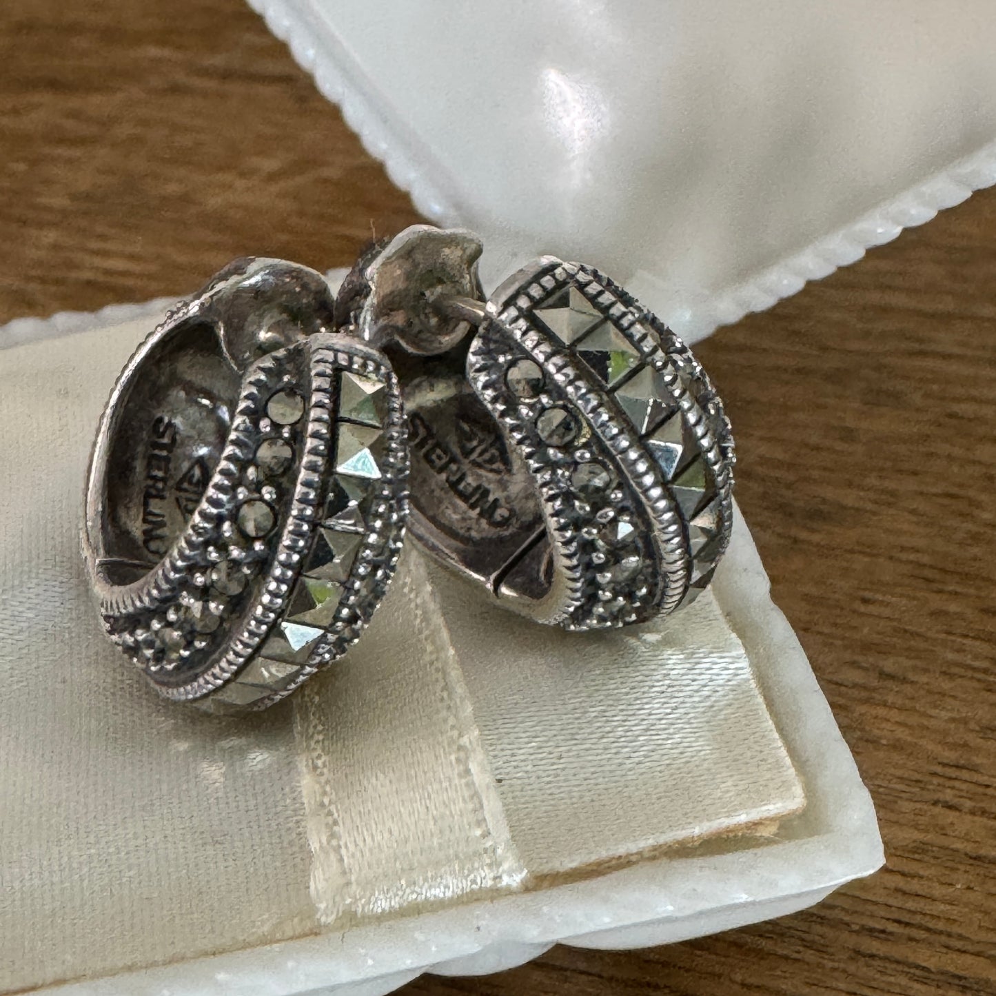 Vintage Judith Jack Sterling Silver Marcasite Shrimp Earrings