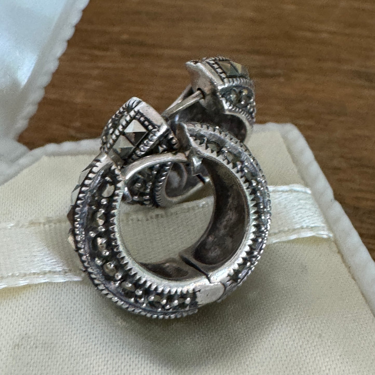 Vintage Judith Jack Sterling Silver Marcasite Shrimp Earrings