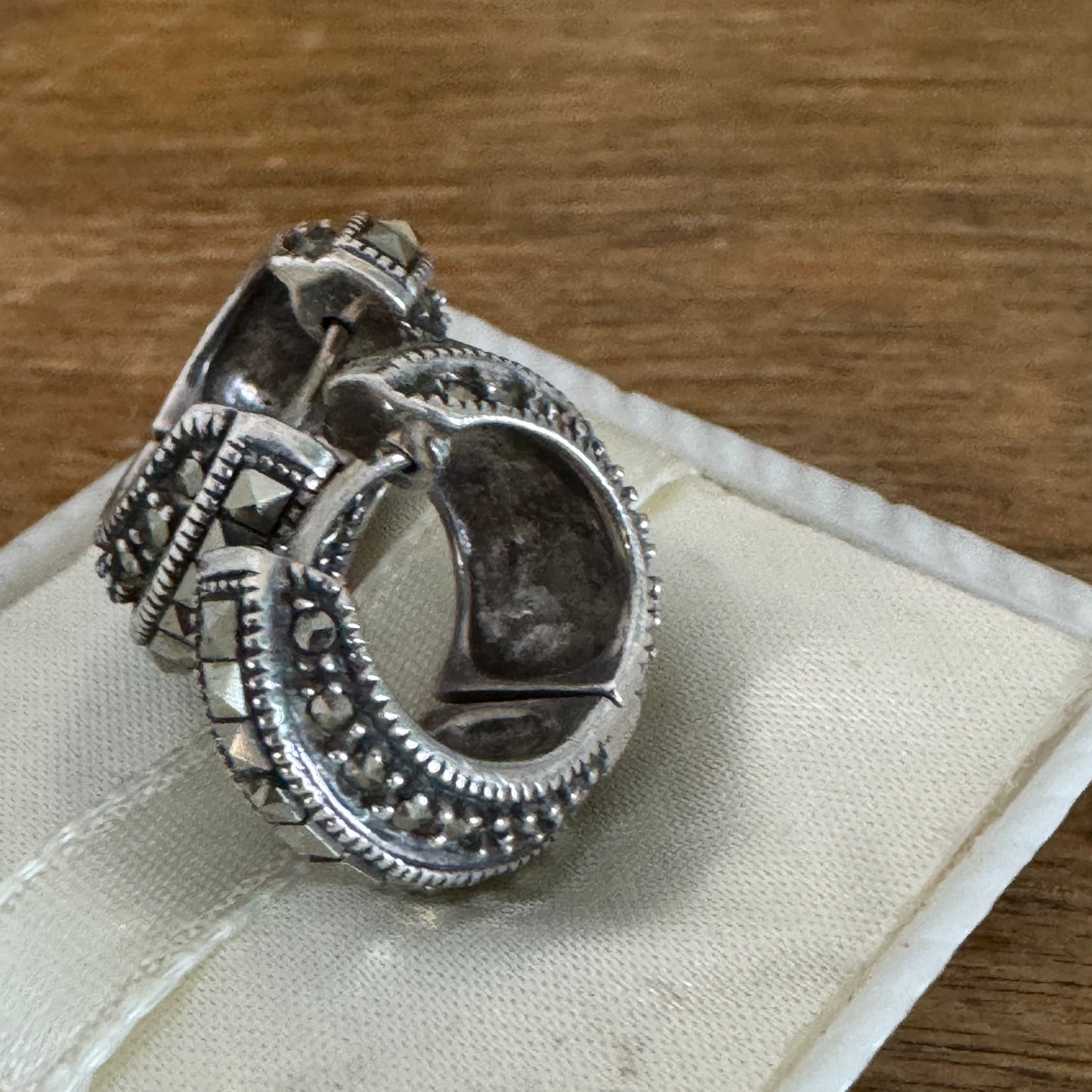 Vintage Judith Jack Sterling Silver Marcasite Shrimp Earrings